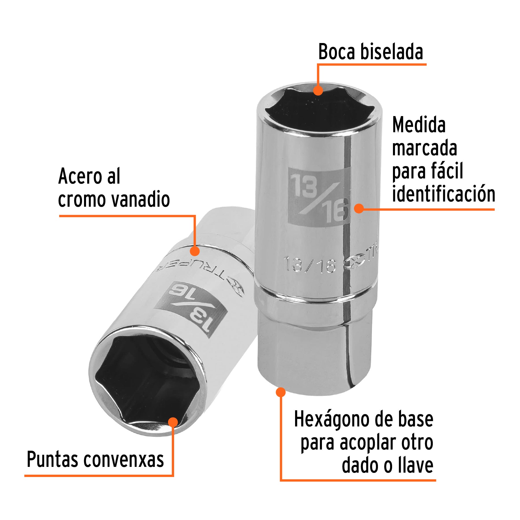 Dado largo para bujía de 13/16", 6 puntas, cuadro 1/2"