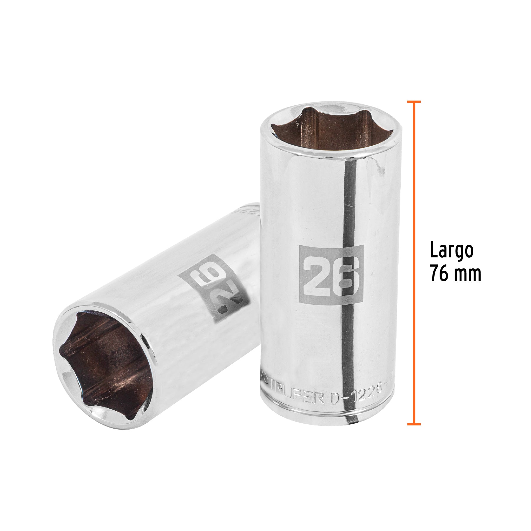 Dado largo de 26 mm, 6 puntas, cuadro 1/2", TRUPER