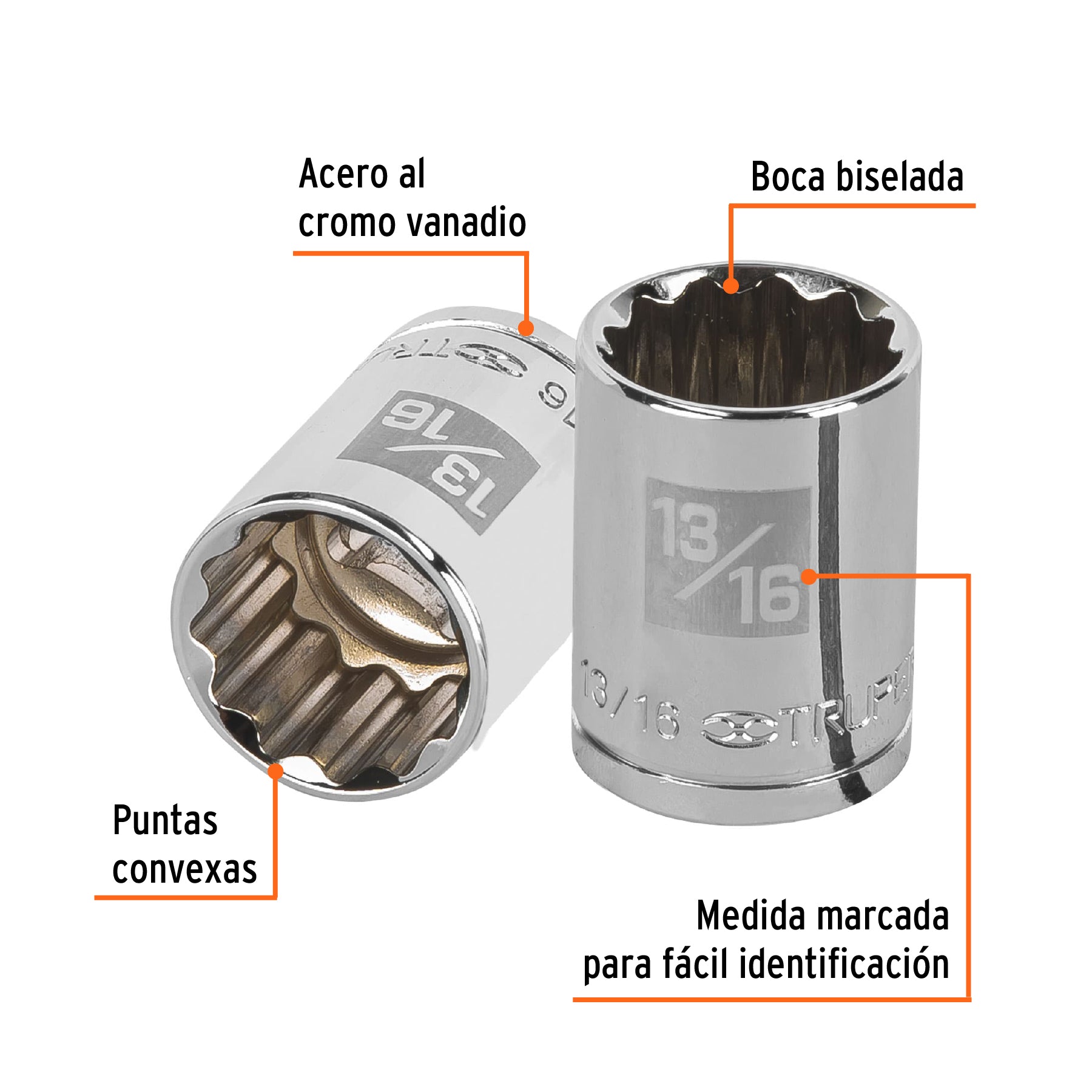 Dado de 13/16", 12 puntas, cuadro 1/2", TRUPER