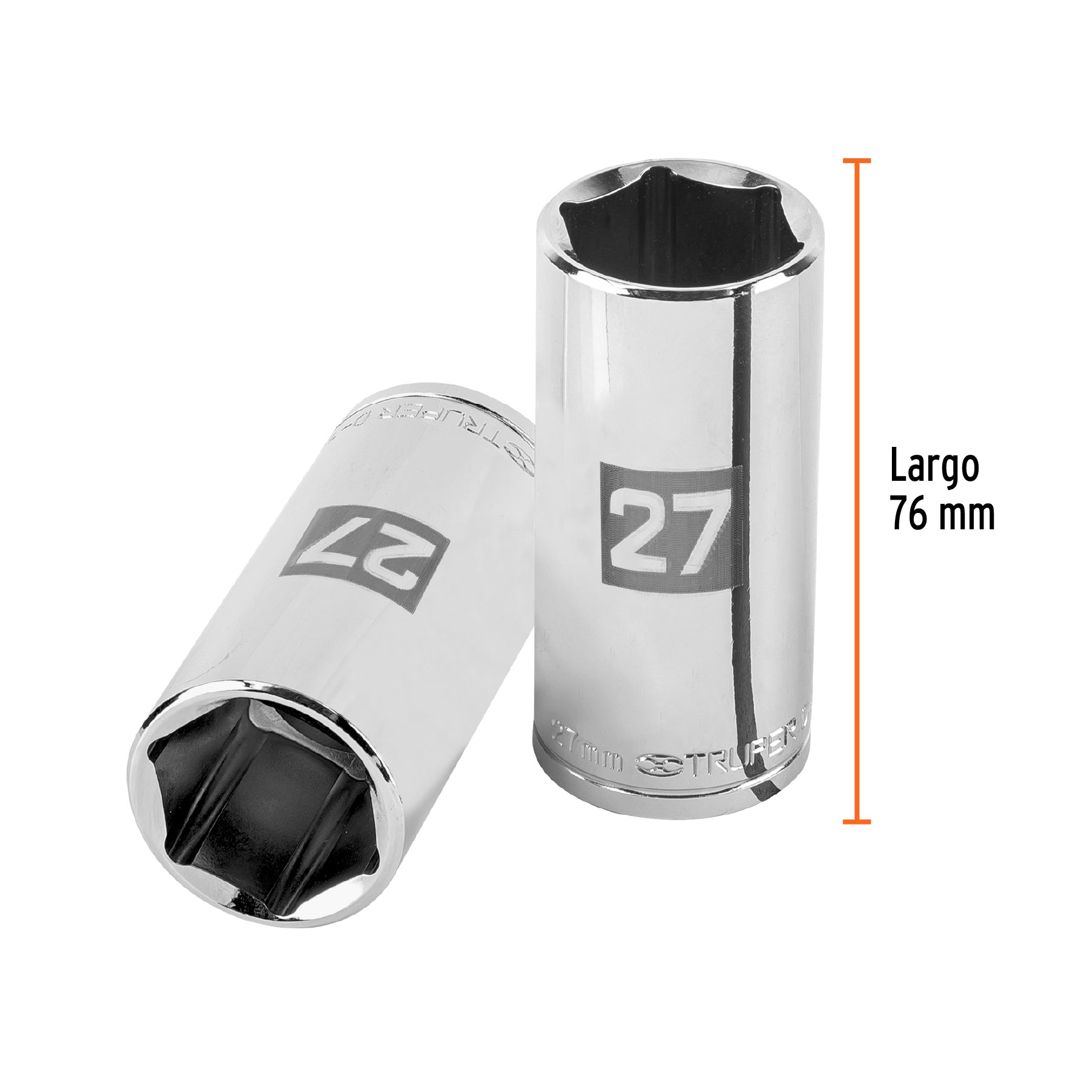 Dado largo de 27 mm, 6 puntas, cuadro 1/2", TRUPER