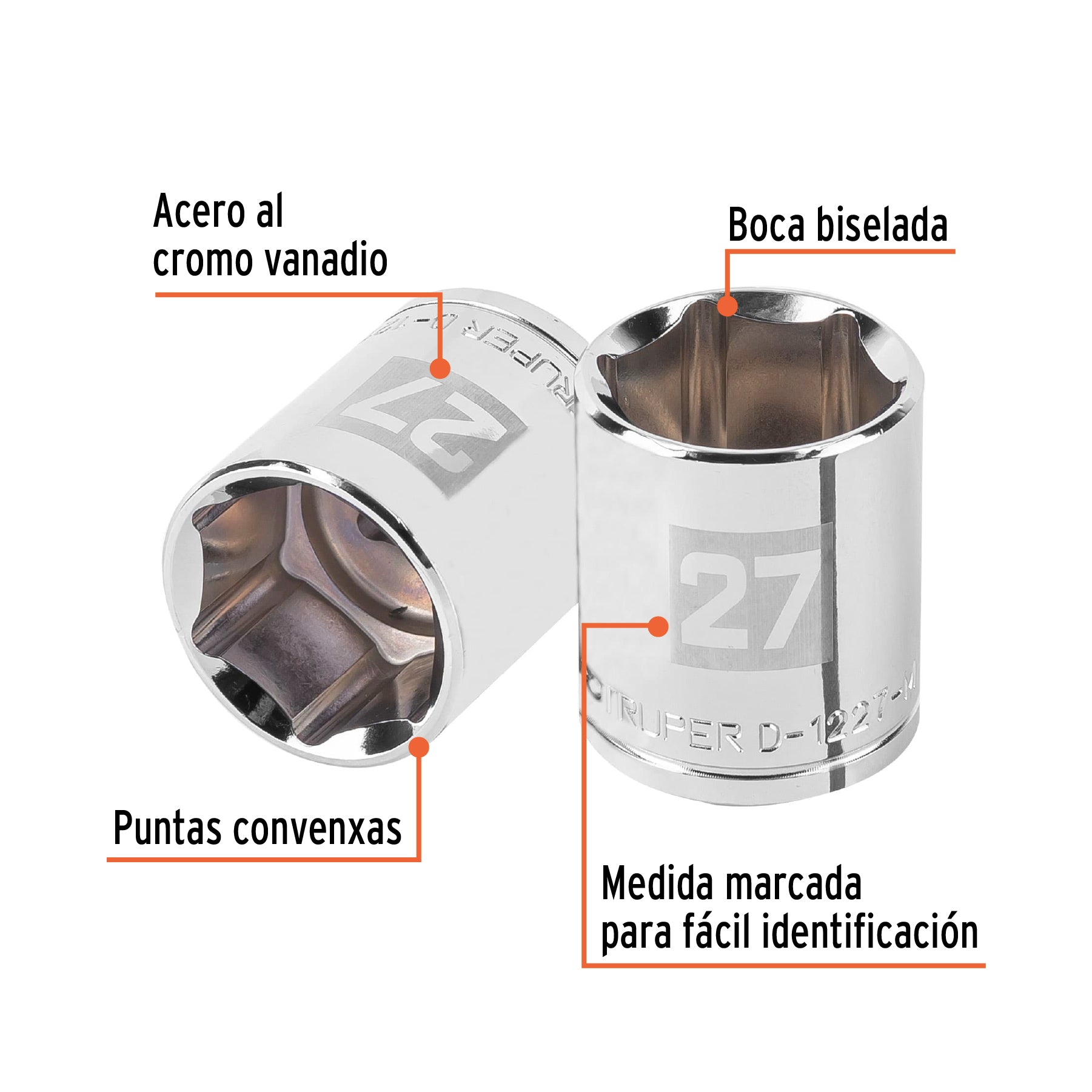 Dado de 27 mm, 6 puntas, cuadro 1/2", TRUPER