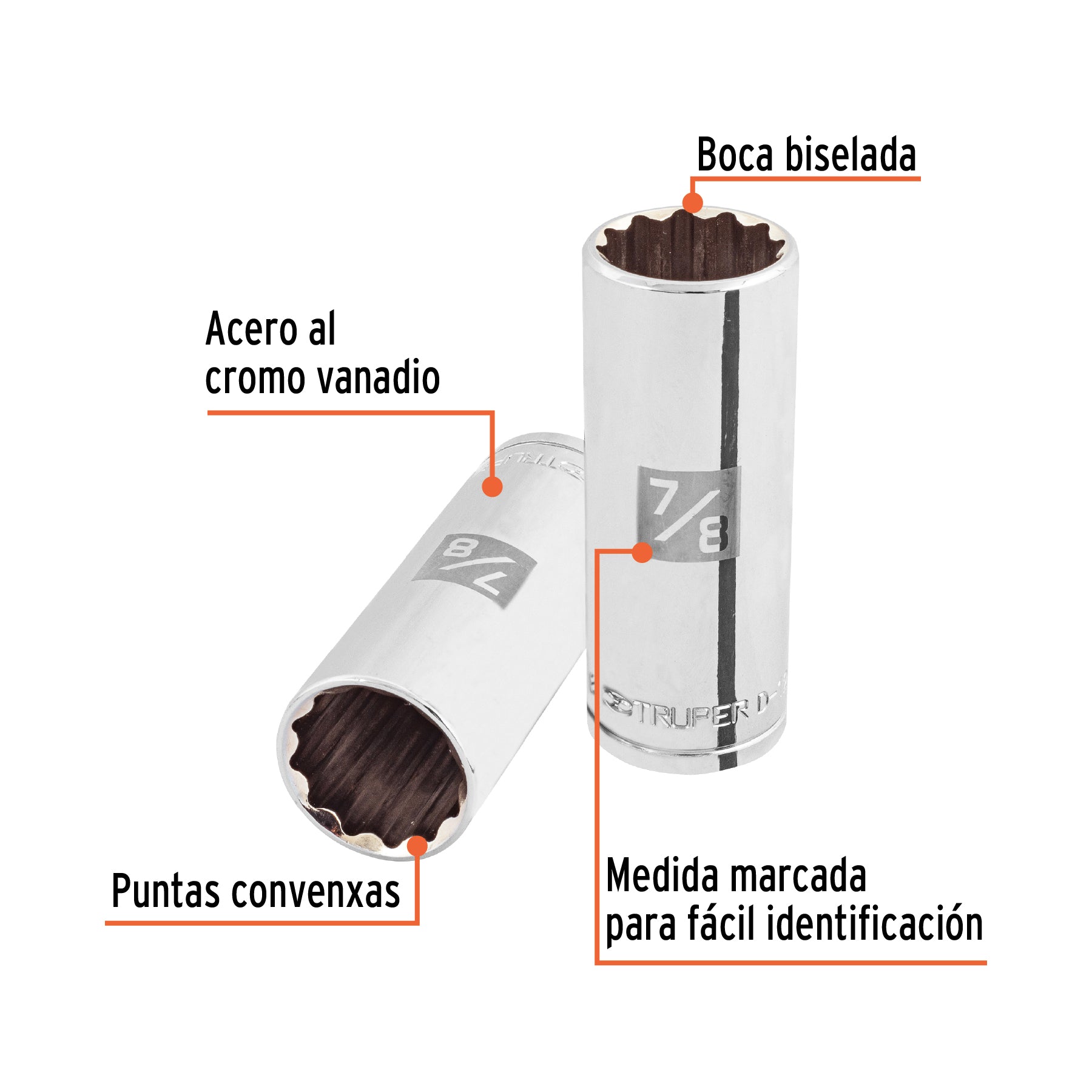 Dado largo de 7/8", 12 puntas, cuadro 1/2", TRUPER