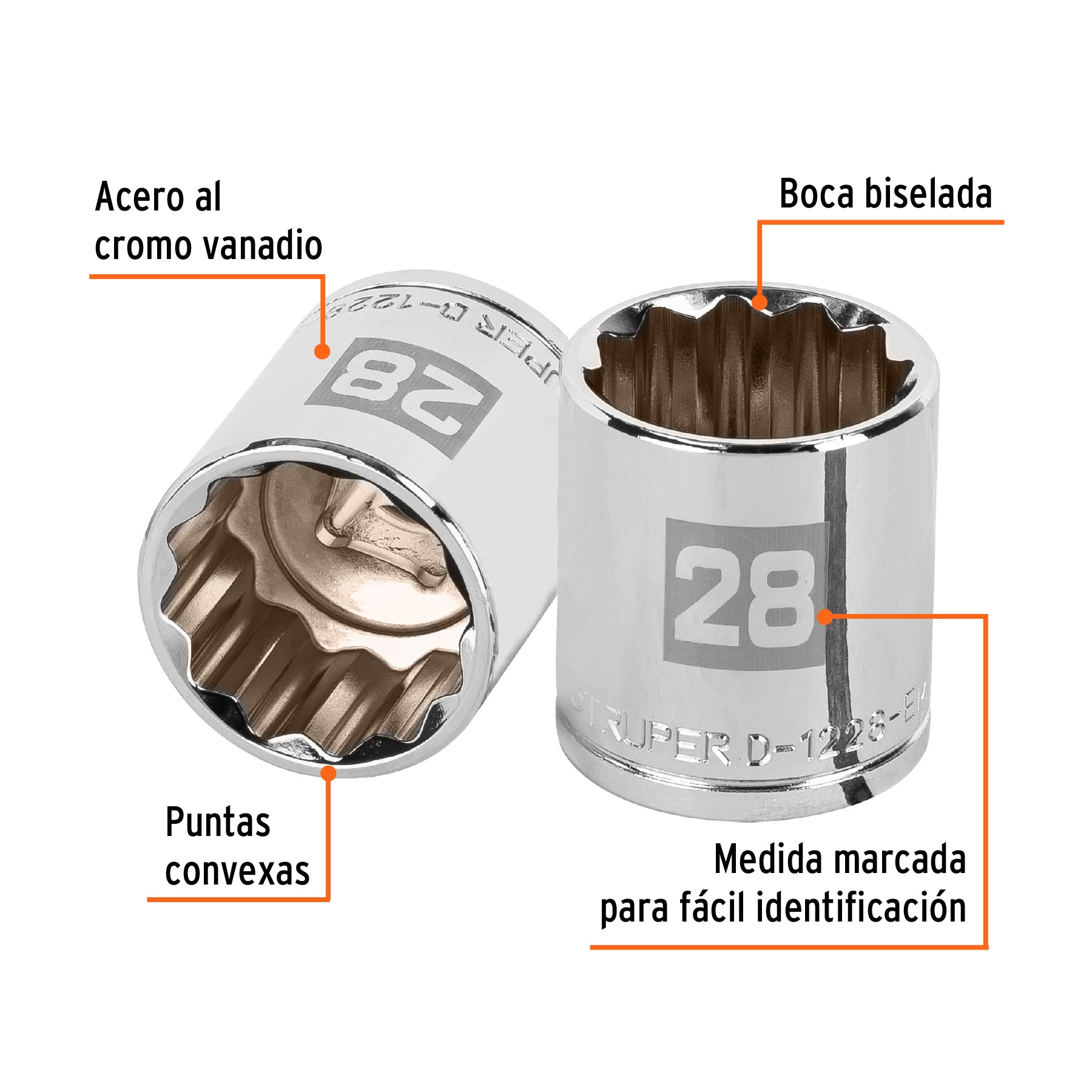 Dado de 28 mm, 12 puntas, cuadro 1/2", TRUPER