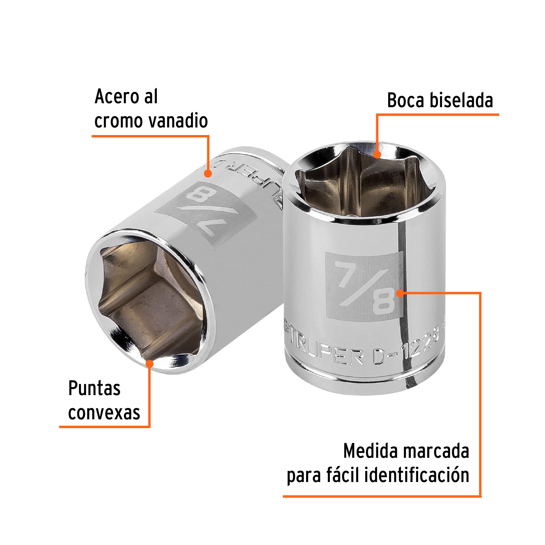 Dado de 7/8", 6 puntas, cuadro 1/2", TRUPER