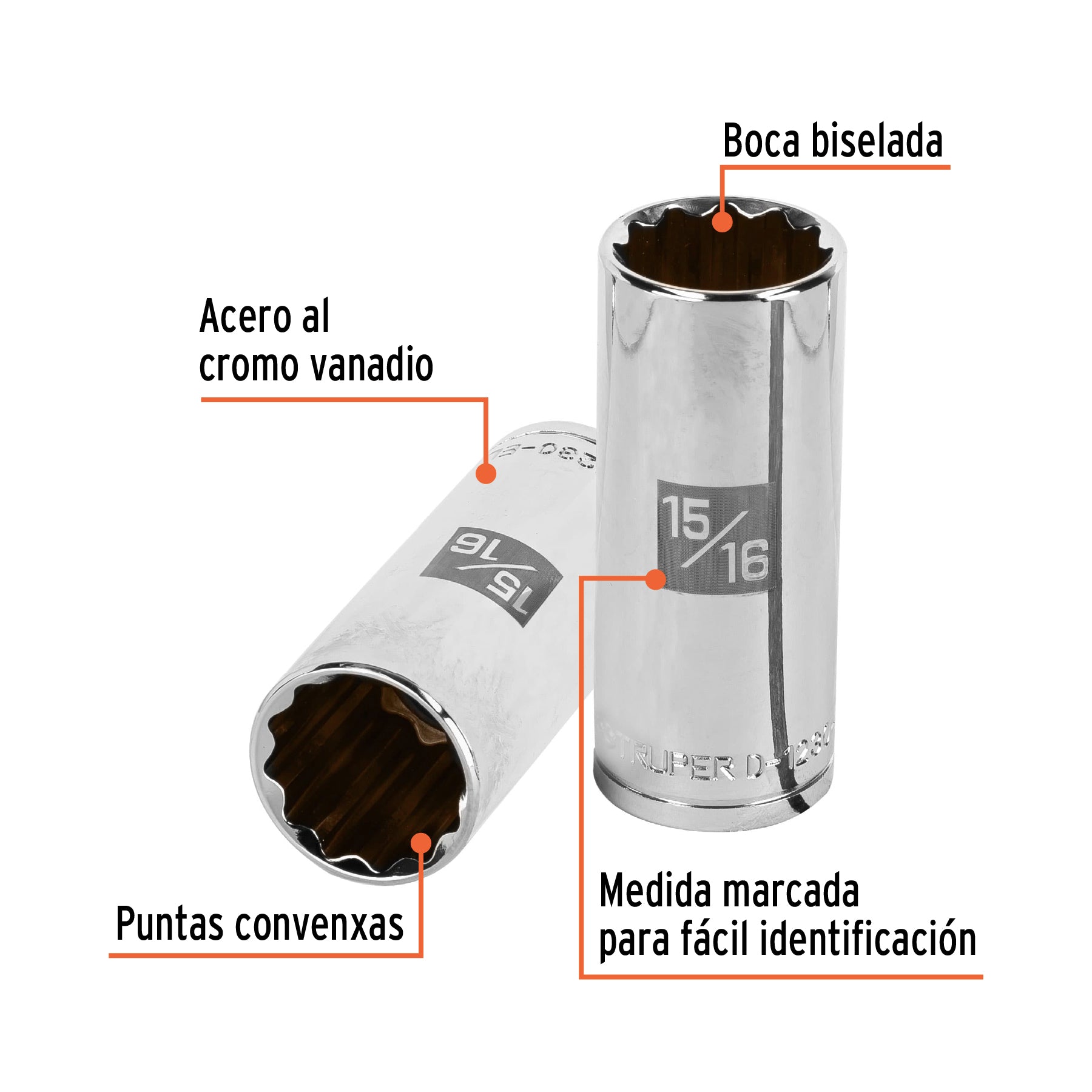 Dado largo de 15/16", 12 puntas, cuadro 1/2", TRUPER