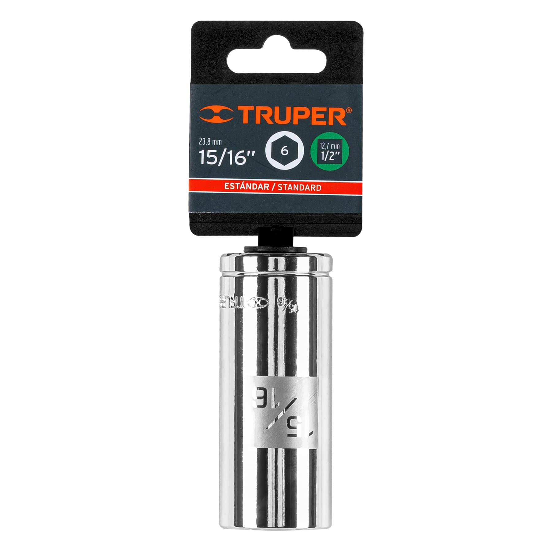 Dado largo de 15/16", 6 puntas, cuadro 1/2", TRUPER
