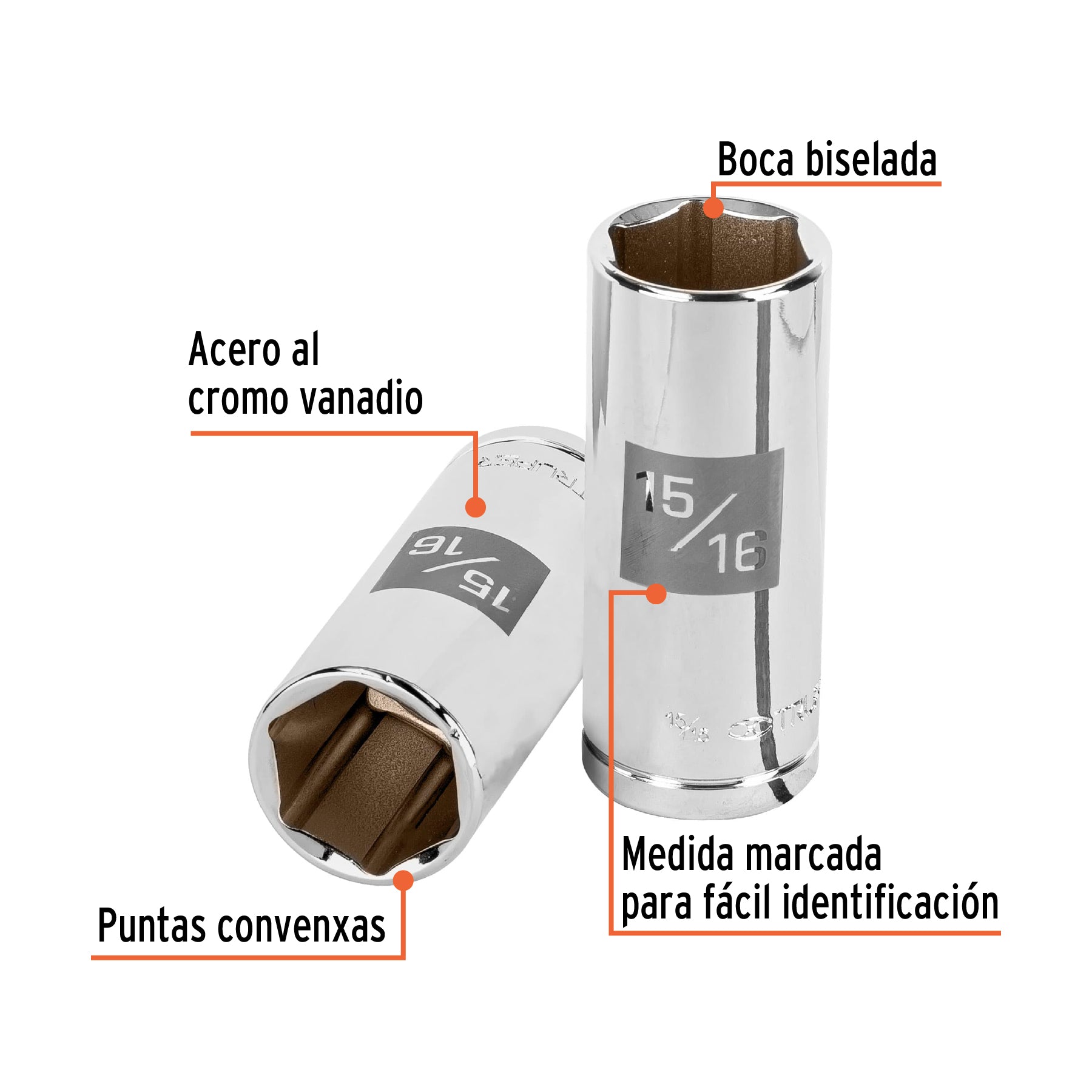 Dado largo de 15/16", 6 puntas, cuadro 1/2", TRUPER
