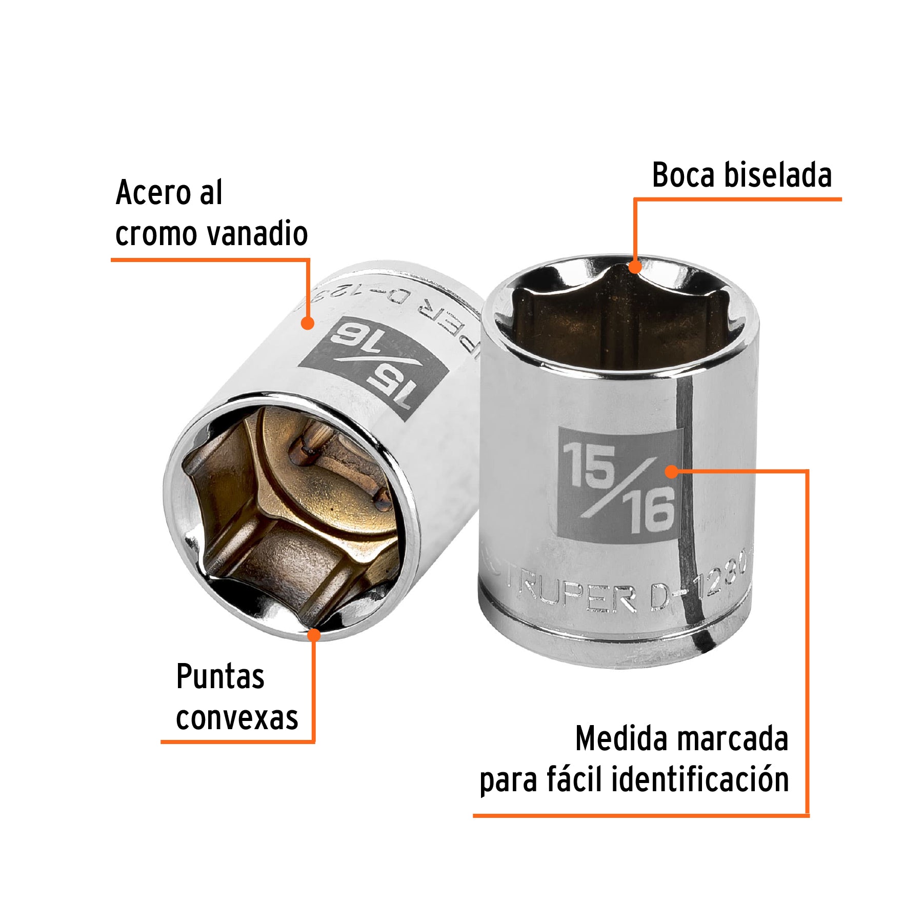 Dado de 15/16", 6 puntas, cuadro 1/2", TRUPER