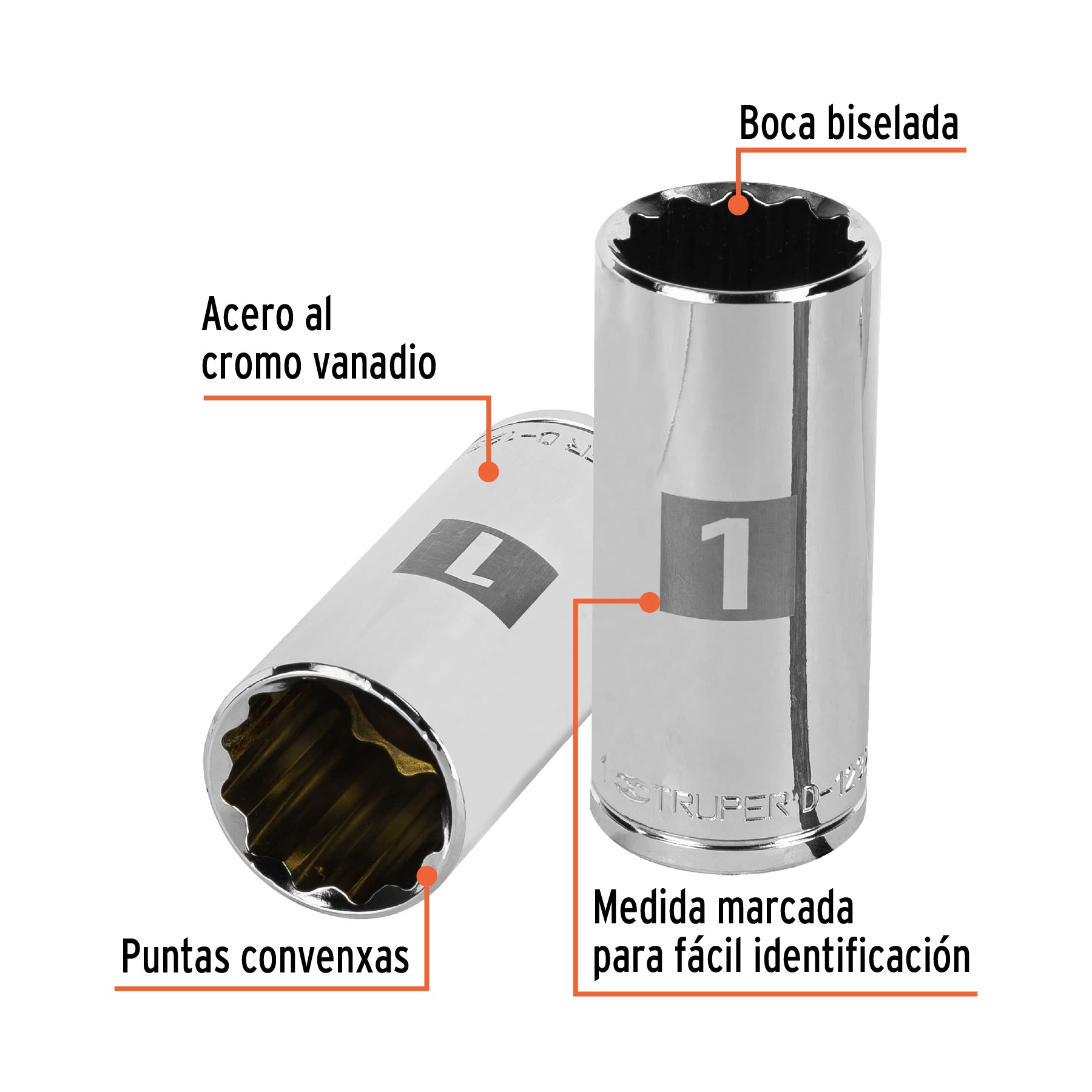 Dado largo de 1", 12 puntas, cuadro 1/2", TRUPER