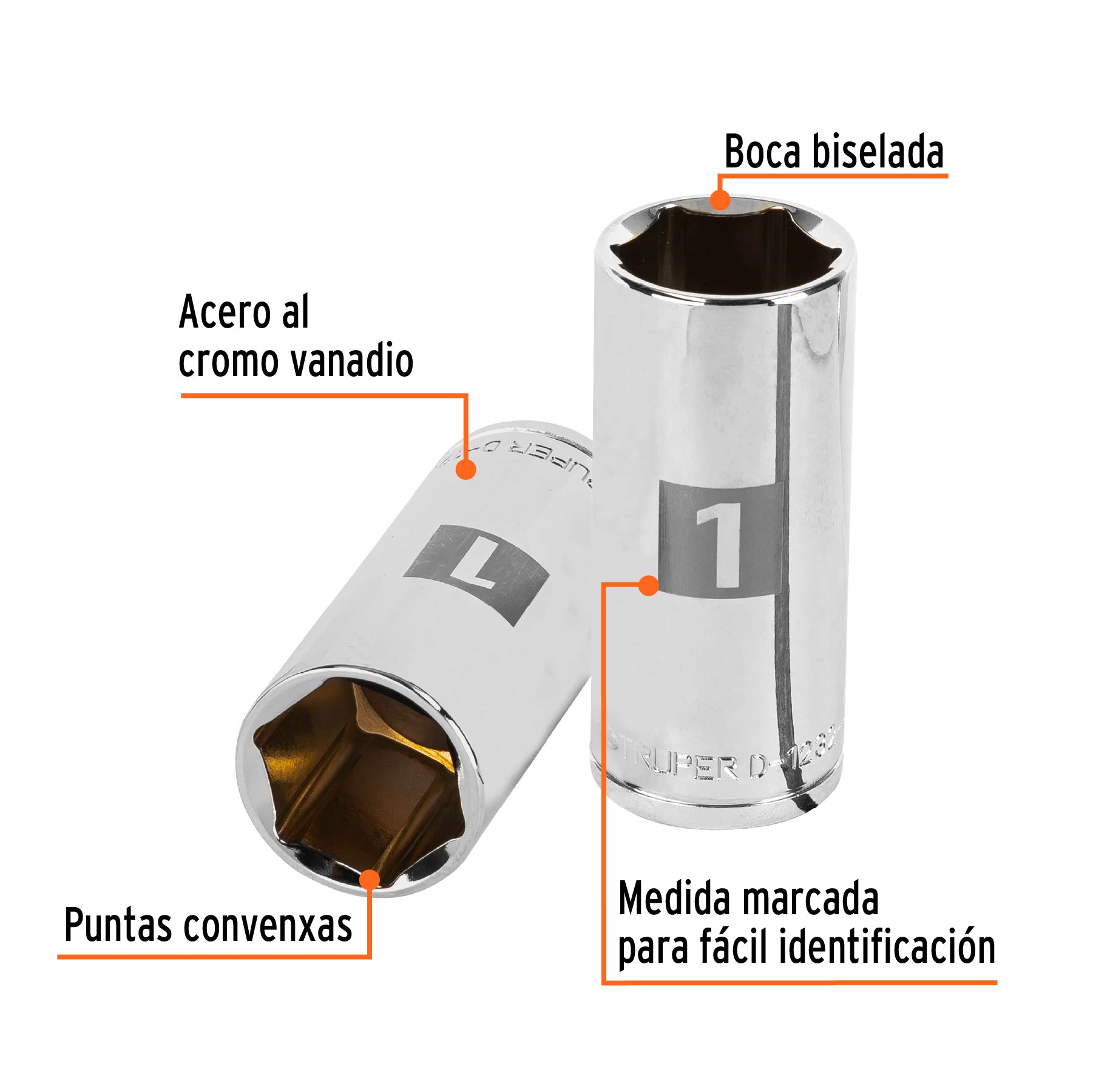 Dado largo de 1", 6 puntas, cuadro 1/2", TRUPER