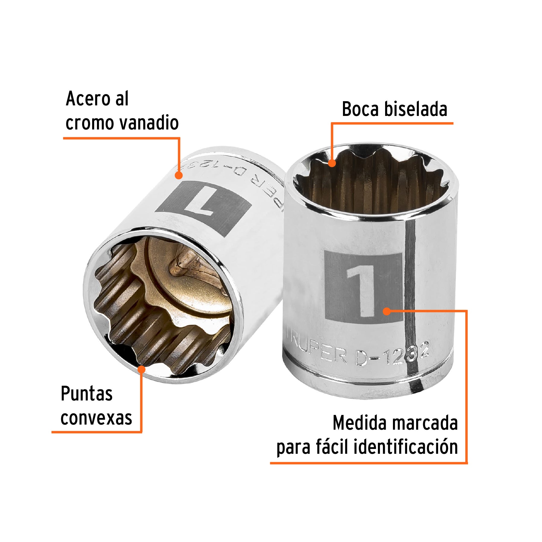 Dado de 1", 12 puntas, cuadro 1/2", TRUPER