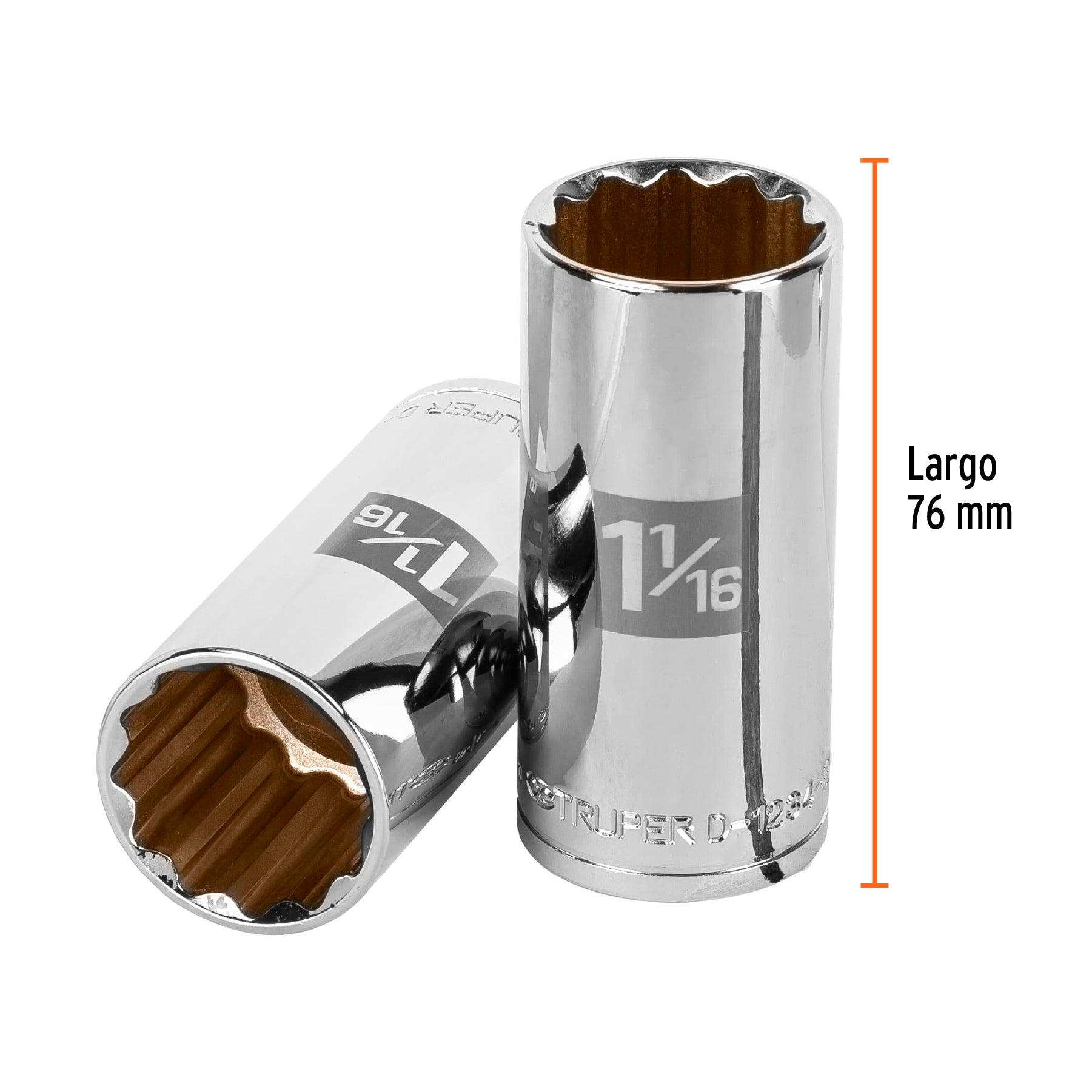 Dado largo de 1-1/16", 12 puntas, cuadro 1/2", TRUPER