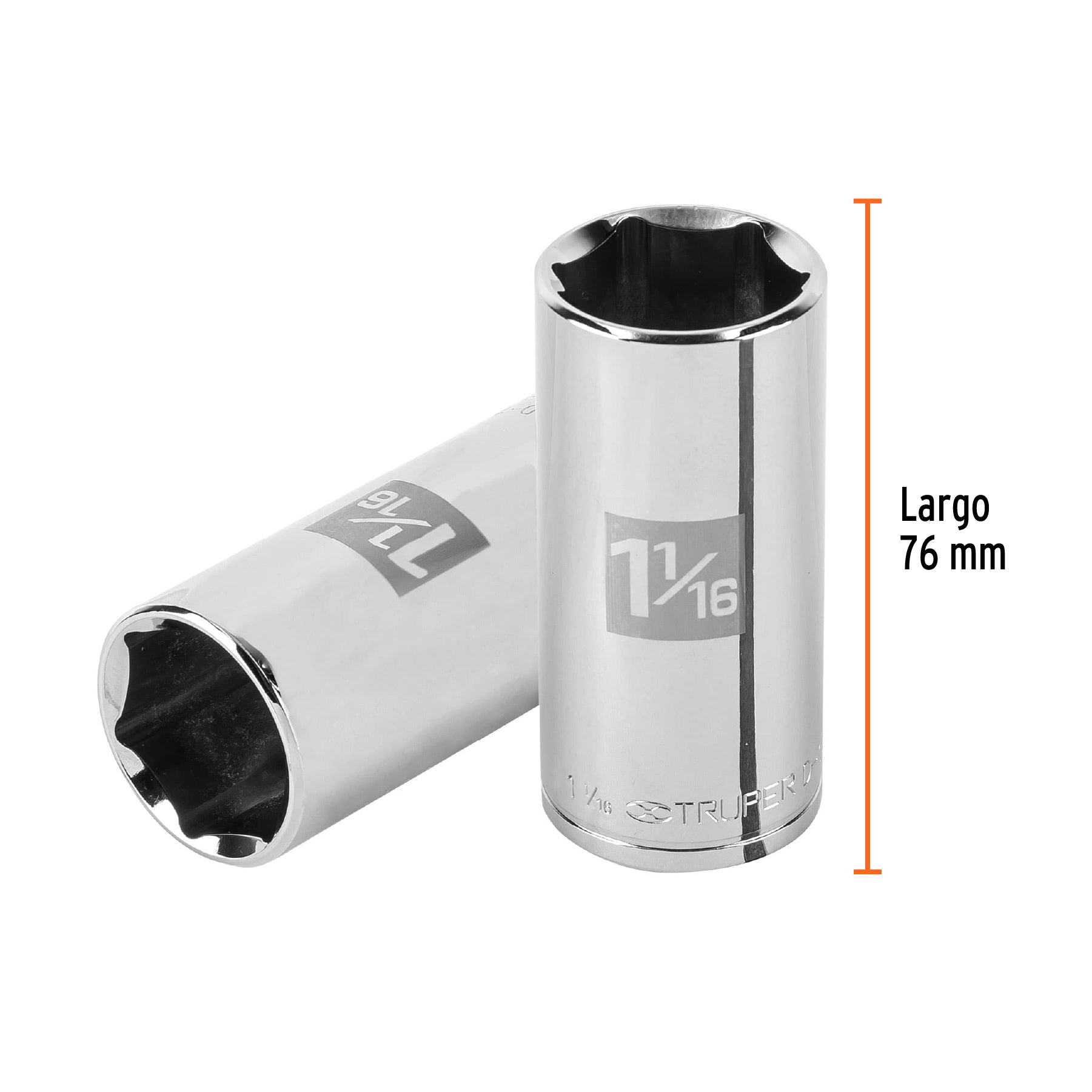 Dado largo de 1-1/16", 6 puntas, cuadro 1/2", TRUPER