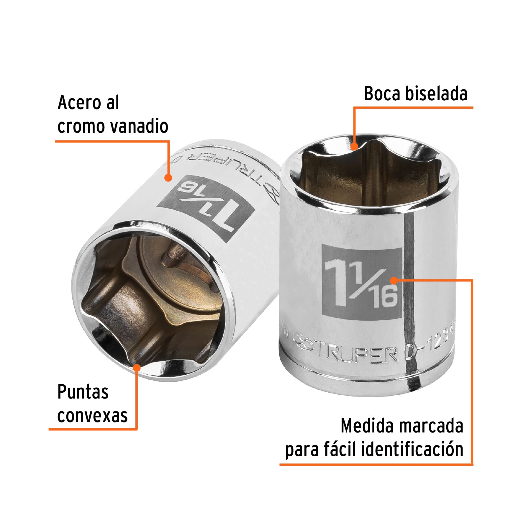Dado de 1-1/16", 6 puntas, cuadro 1/2", TRUPER