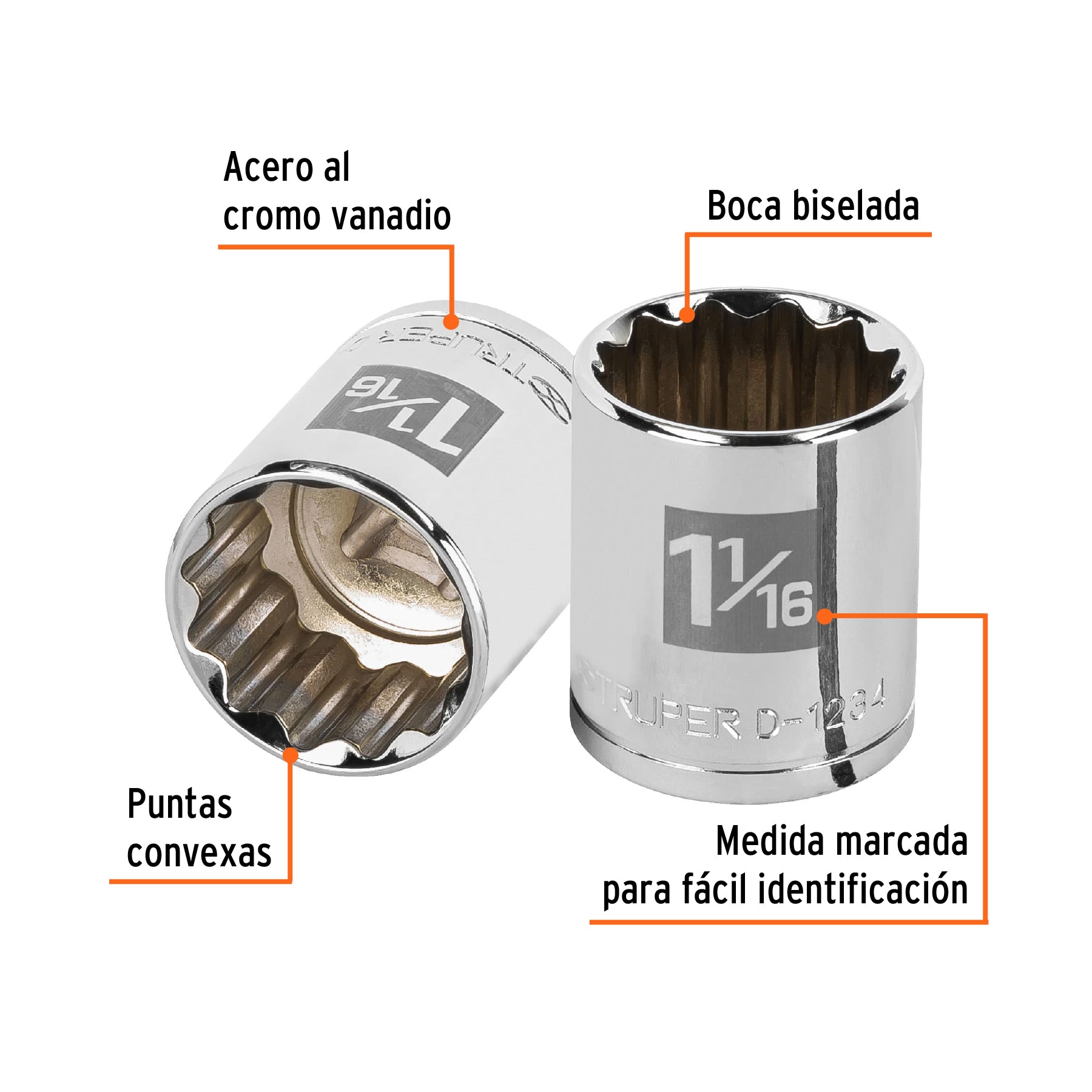 Dado de 1-1/16", 12 puntas, cuadro 1/2", TRUPER