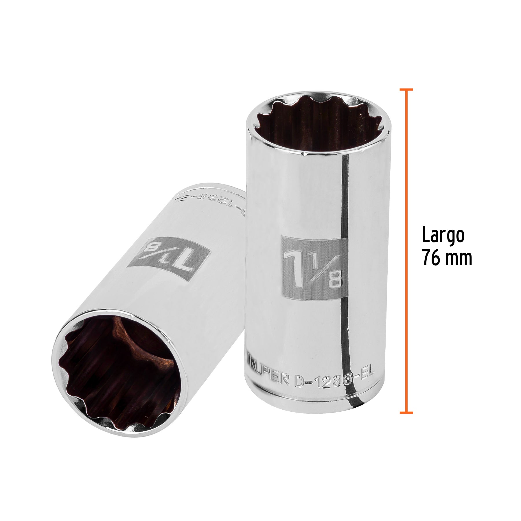 Dado largo de 1-1/8", 12 puntas, cuadro 1/2", TRUPER