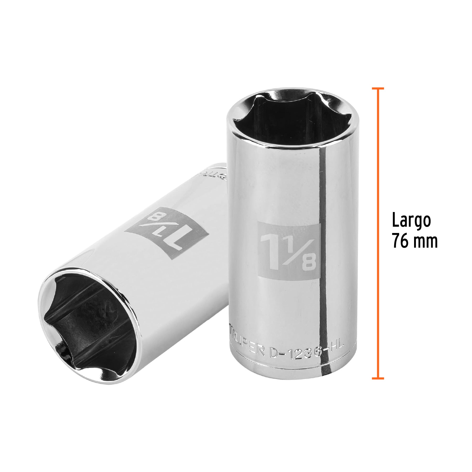 Dado largo de 1-1/8", 6 puntas, cuadro 1/2", TRUPER