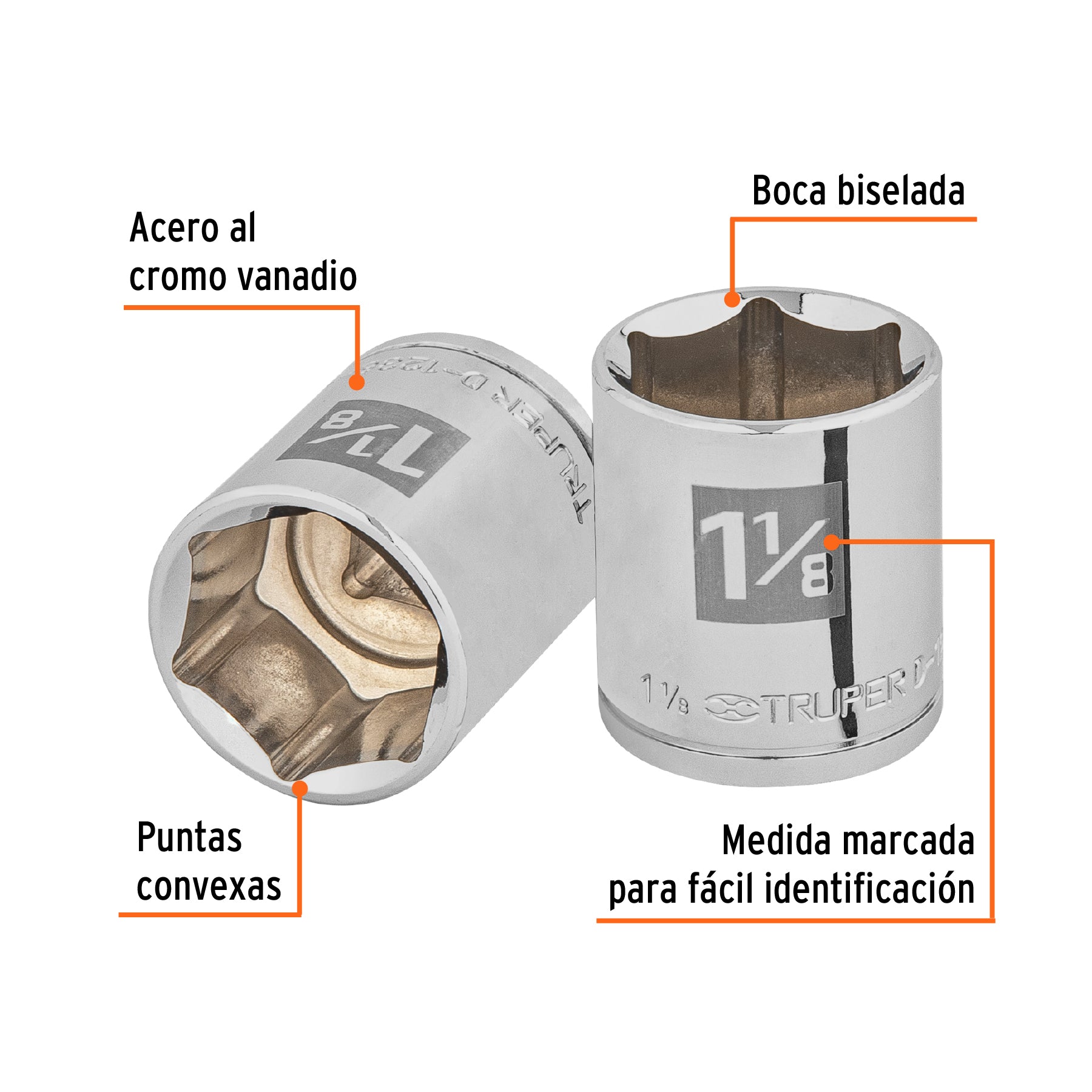 Dado de 1-1/8", 6 puntas, cuadro 1/2", TRUPER