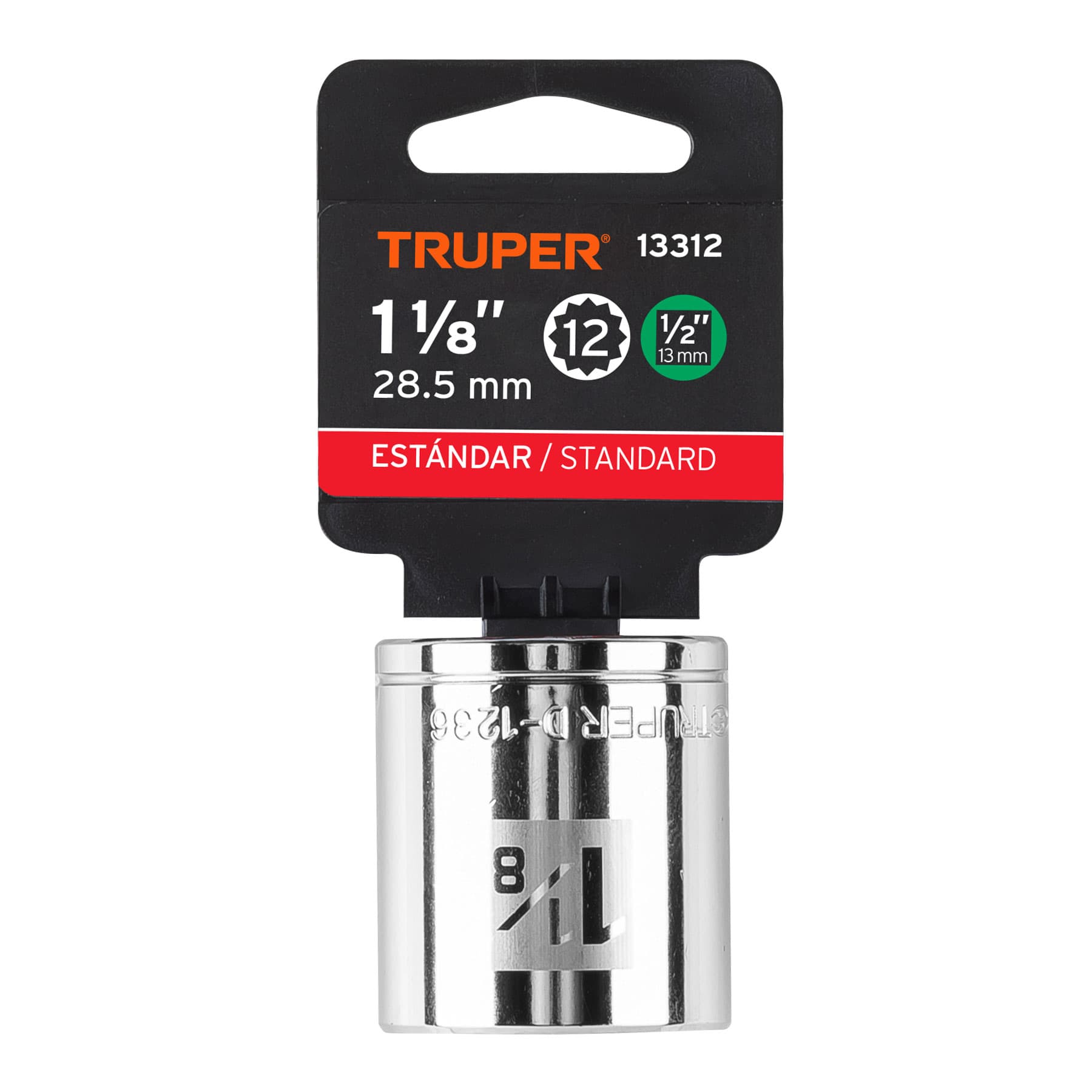 Dado de 1-1/8", 12 puntas, cuadro 1/2", TRUPER