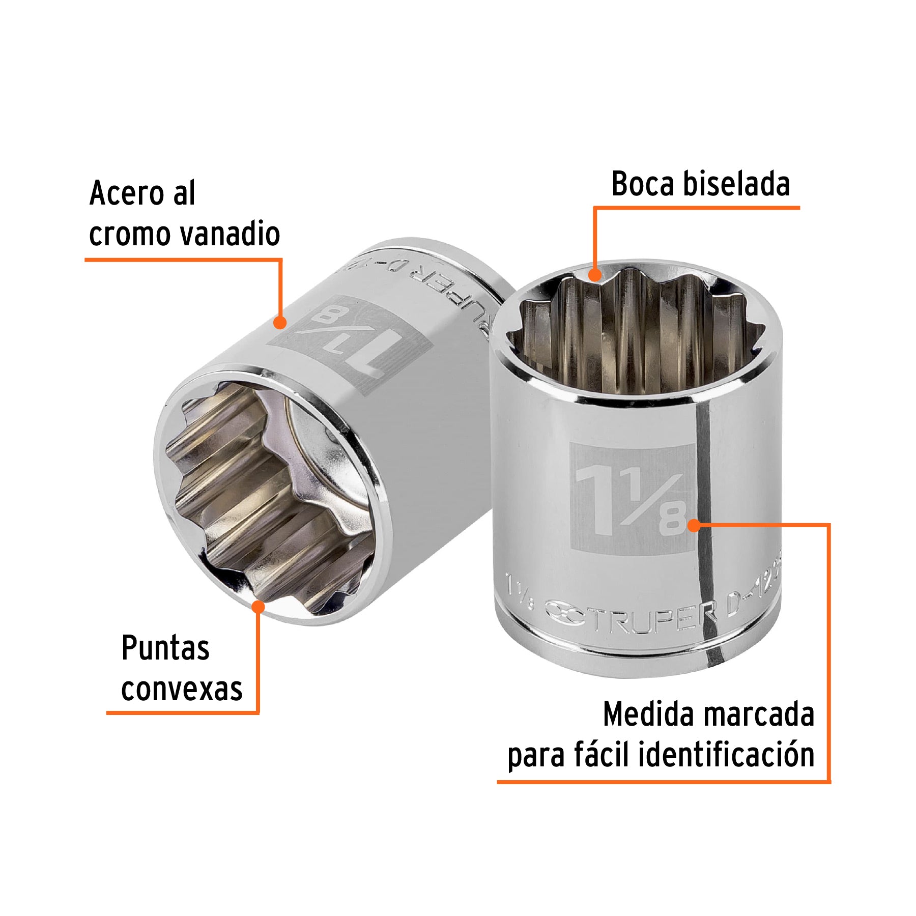 Dado de 1-1/8", 12 puntas, cuadro 1/2", TRUPER
