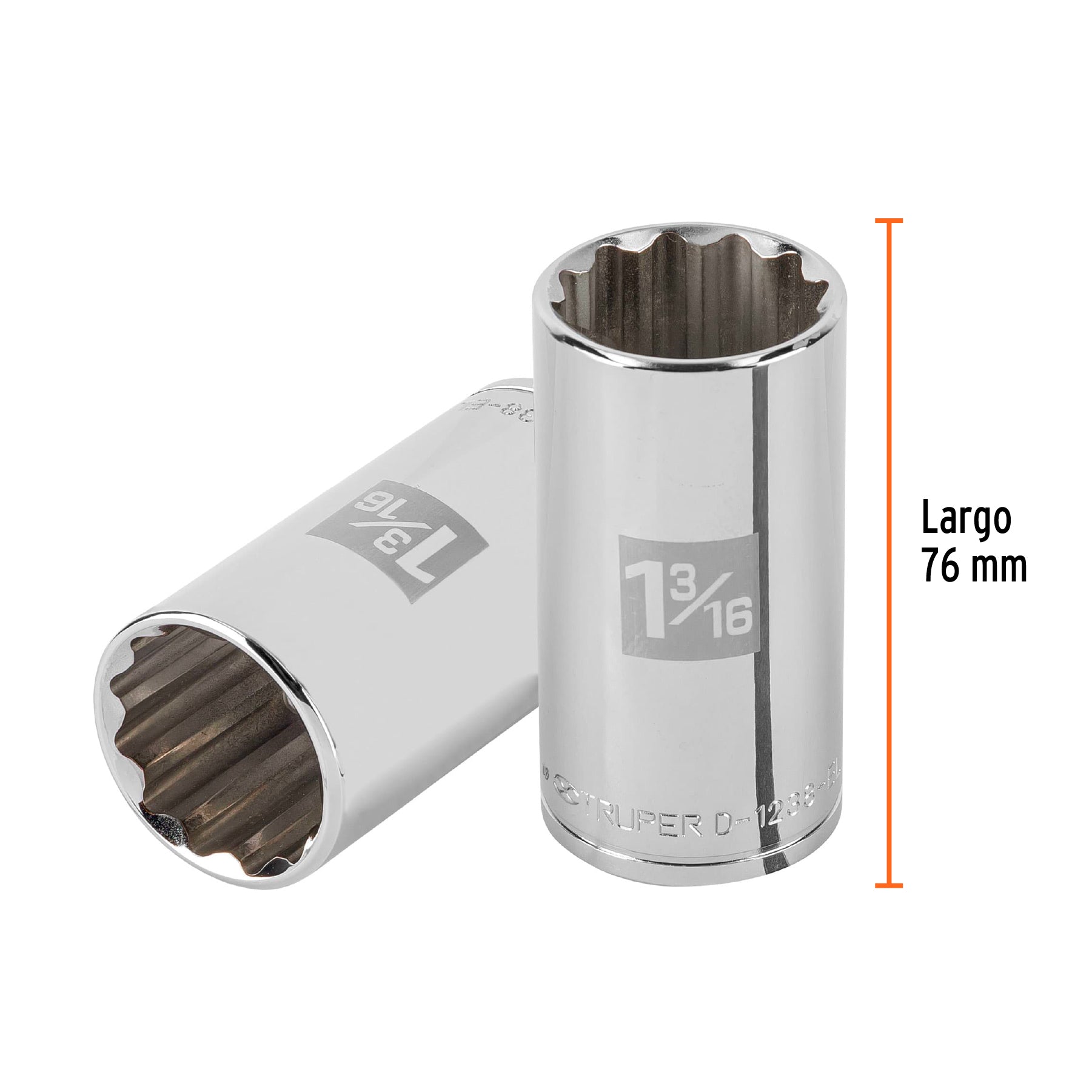 Dado largo de 1-3/16" 12 puntas, cuadro 1/2", TRUPER
