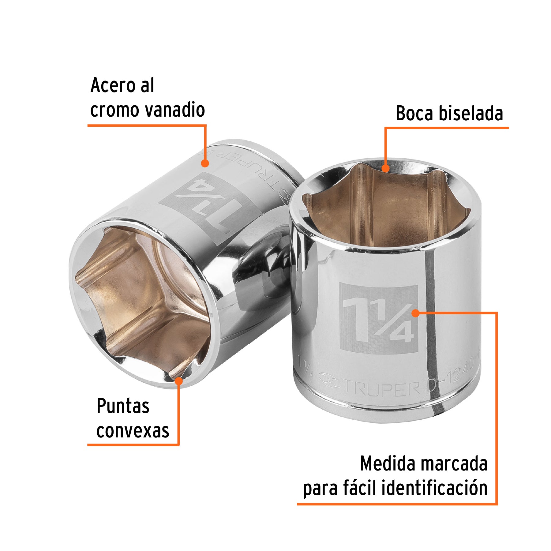 Dado de 1-1/4", 6 puntas, cuadro 1/2", TRUPER
