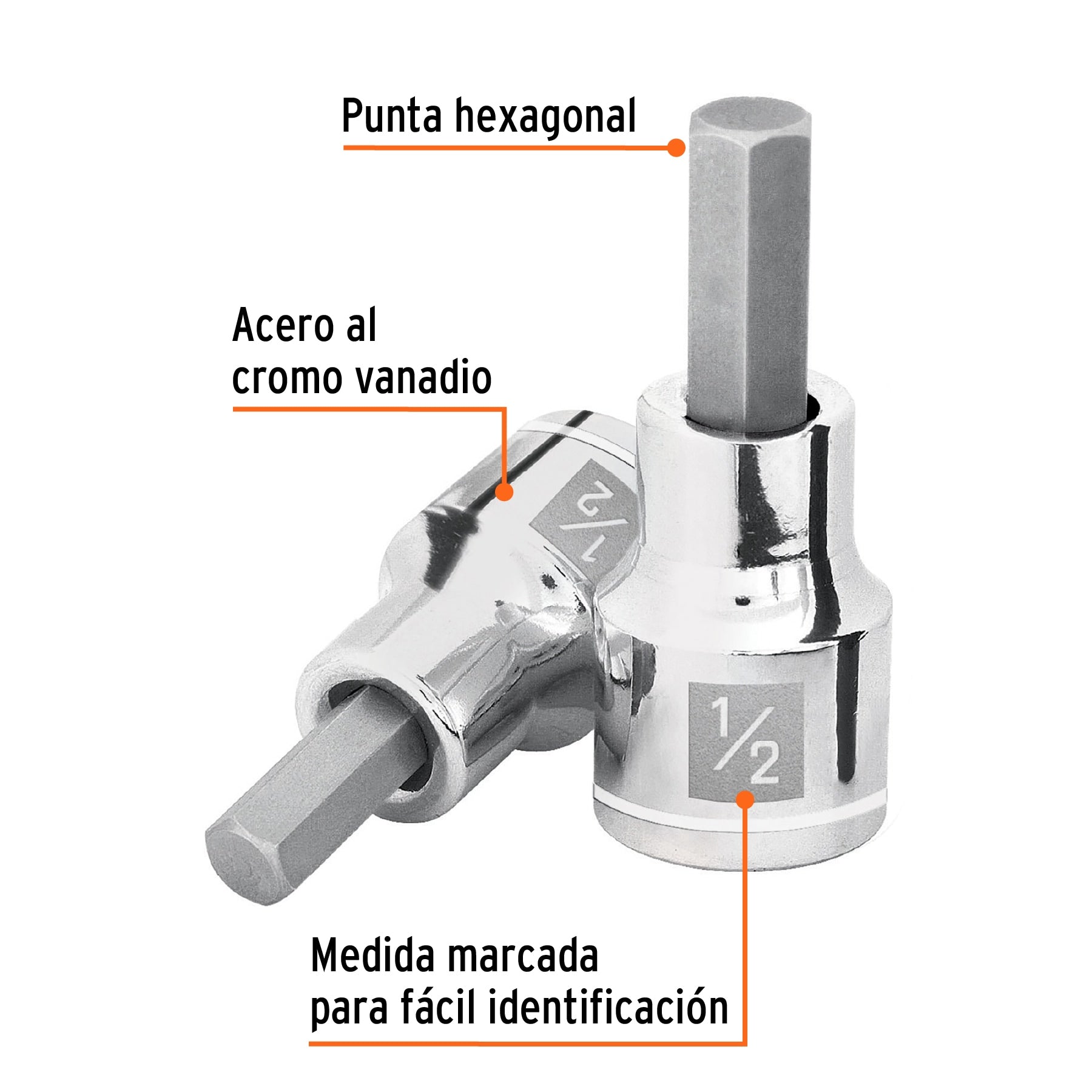 Dado punta hexagonal de 1/2", cuadro 1/2", TRUPER