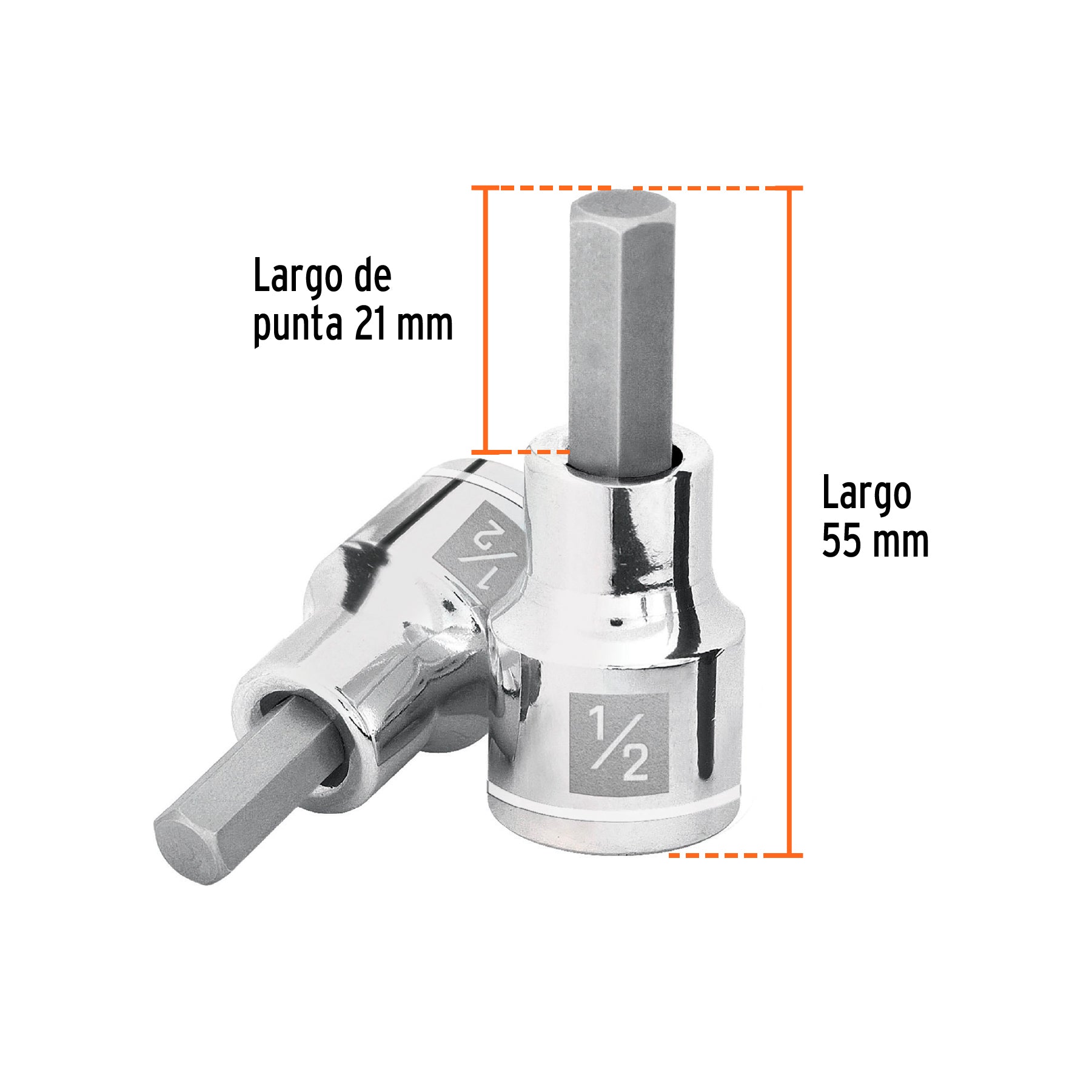Dado punta hexagonal de 1/2", cuadro 1/2", TRUPER