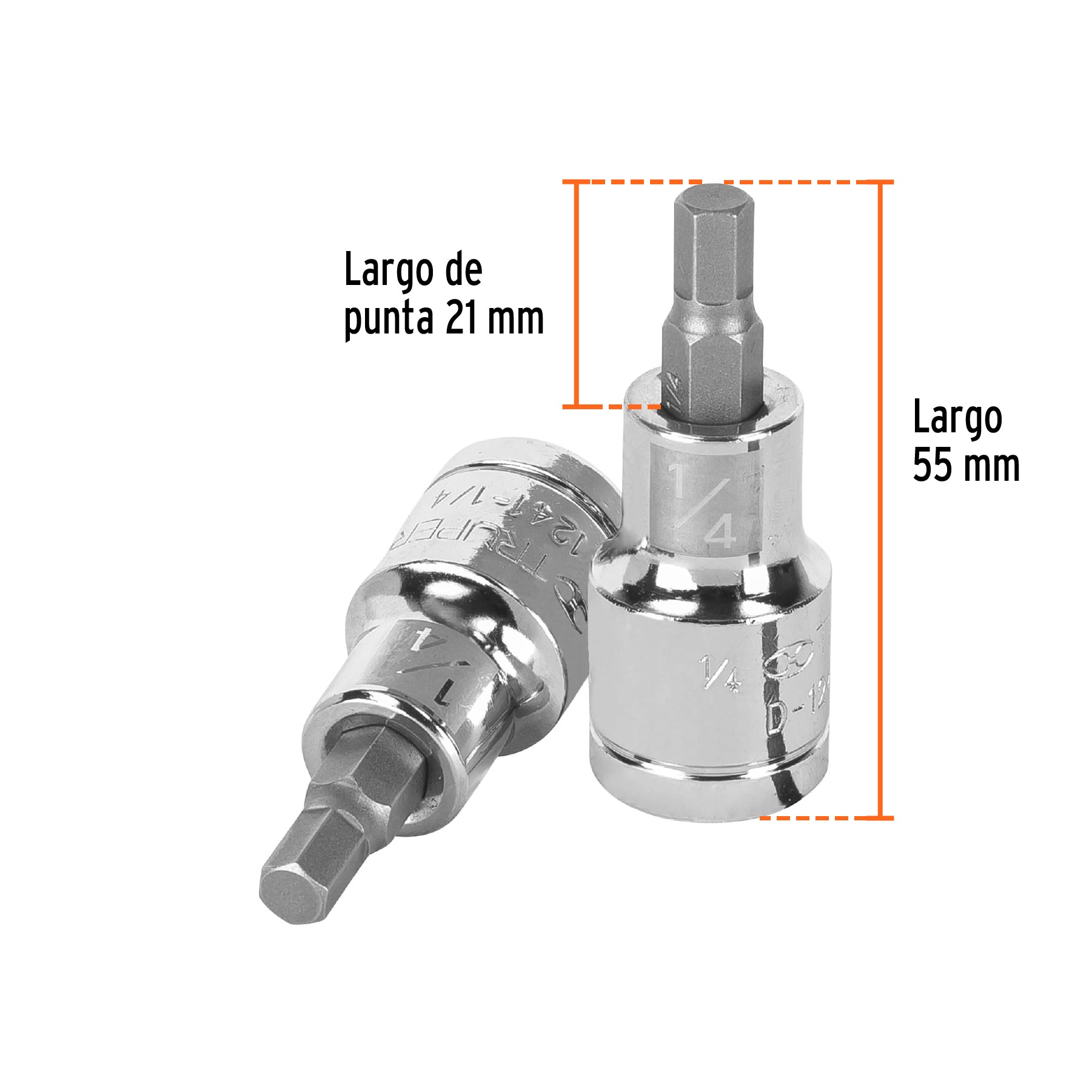 Dado punta hexagonal de 1/4", cuadro 1/2", TRUPER