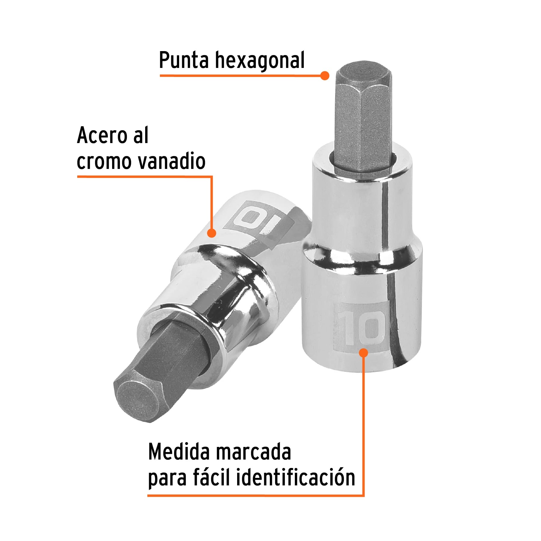 Dado punta hexagonal de 10 mm, cuadro 1/2", TRUPER