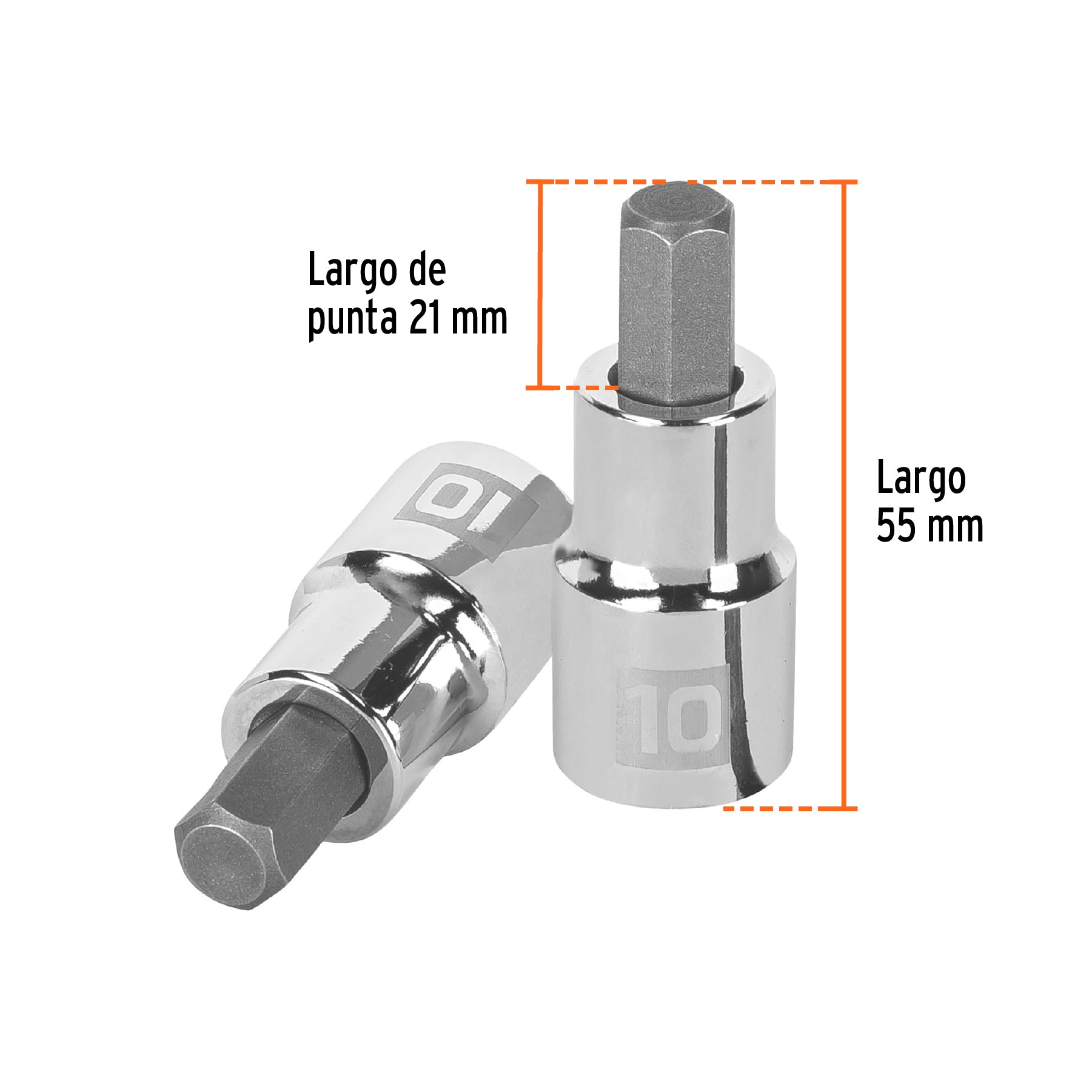 Dado punta hexagonal de 10 mm, cuadro 1/2", TRUPER