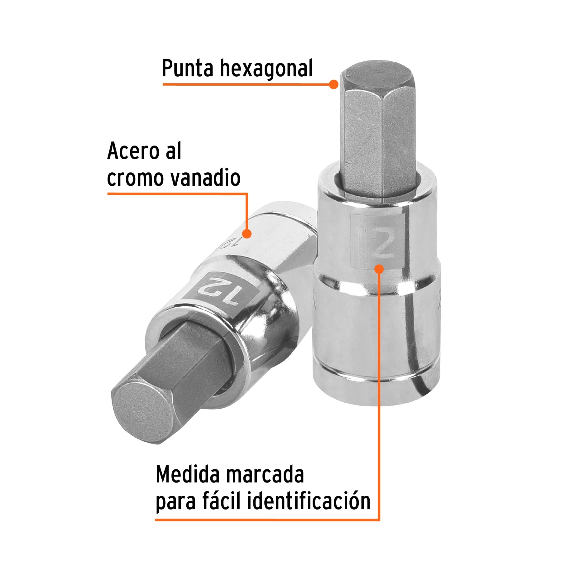 Dado punta hexagonal de 12 mm, cuadro 1/2", TRUPER