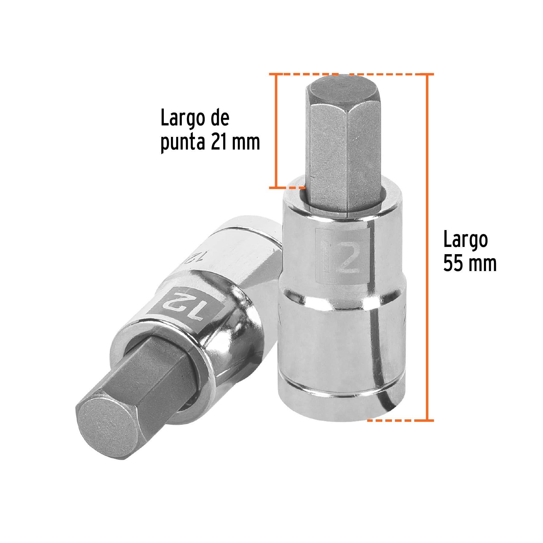 Dado punta hexagonal de 12 mm, cuadro 1/2", TRUPER