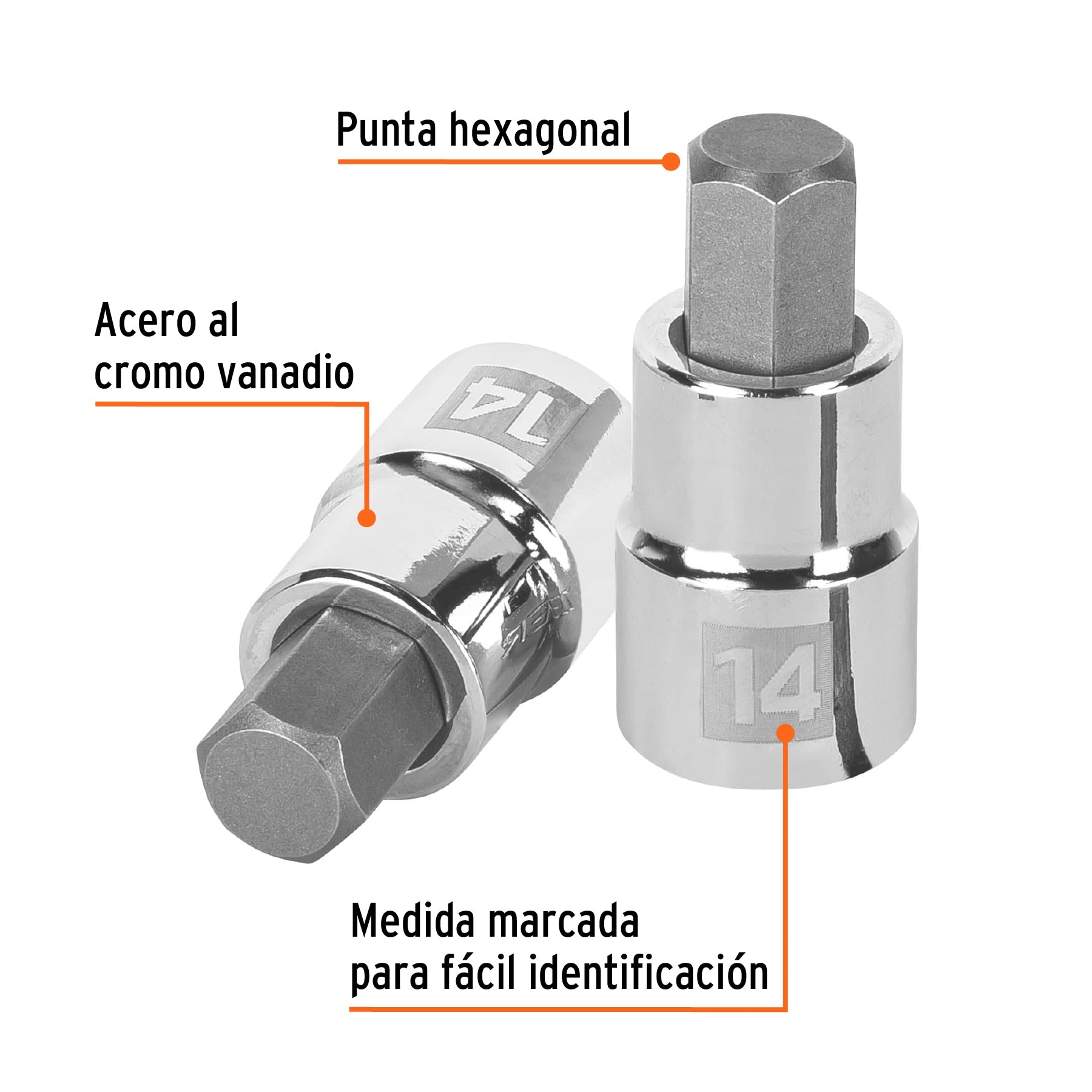 Dado punta hexagonal de 14 mm, cuadro 1/2", TRUPER