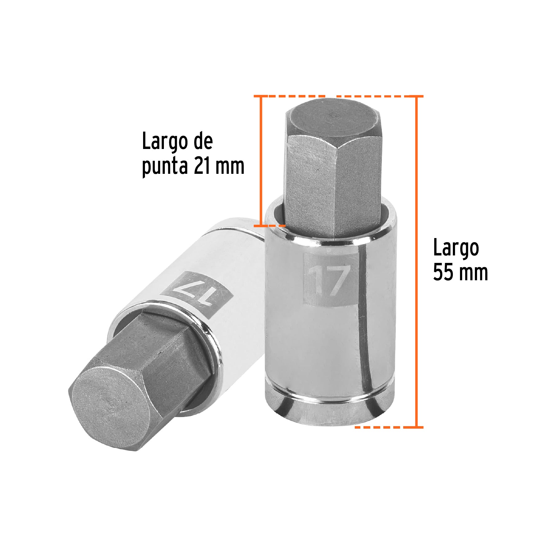 Dado punta hexagonal de 17 mm, cuadro 1/2", TRUPER