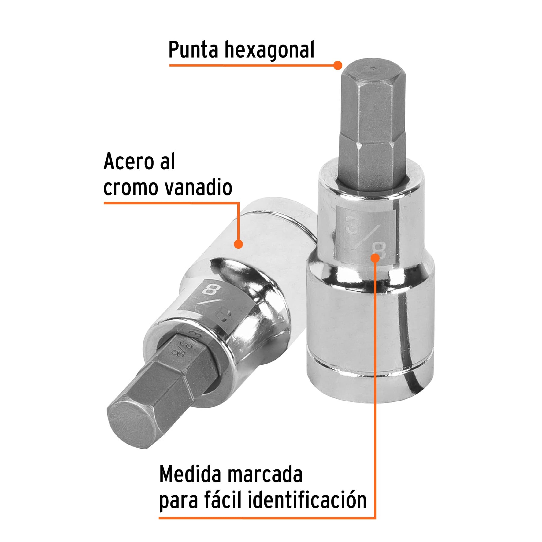 Dado punta hexagonal de 3/8", cuadro 1/2", TRUPER