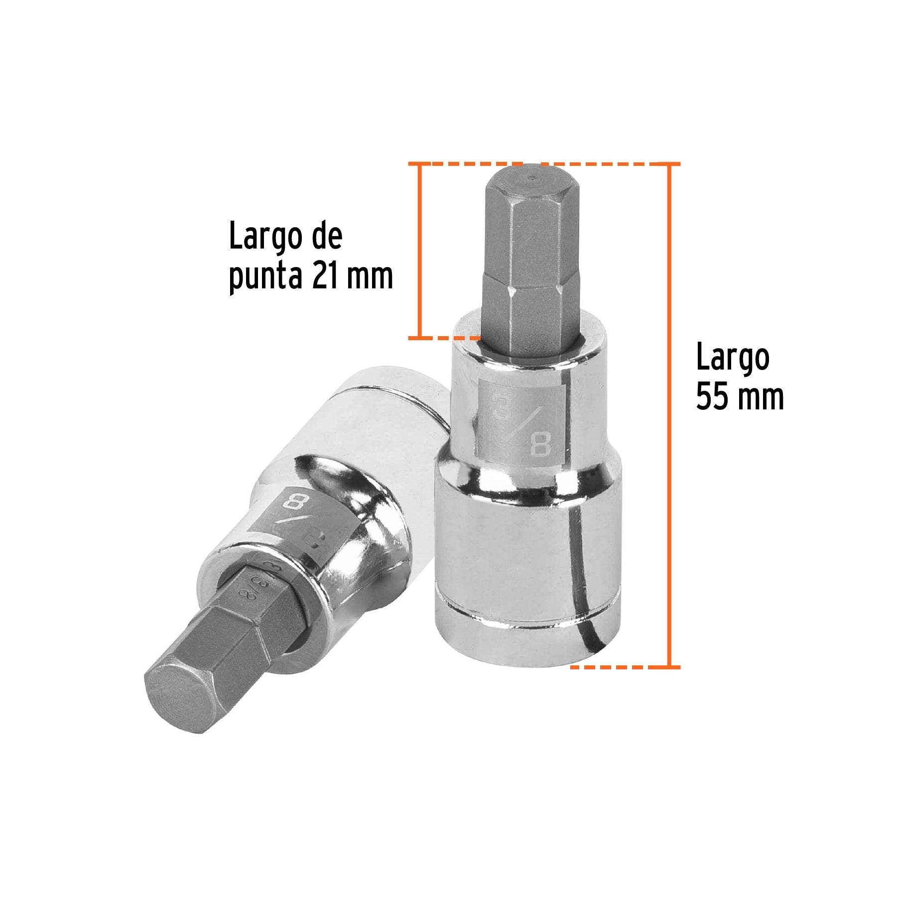 Dado punta hexagonal de 3/8", cuadro 1/2", TRUPER