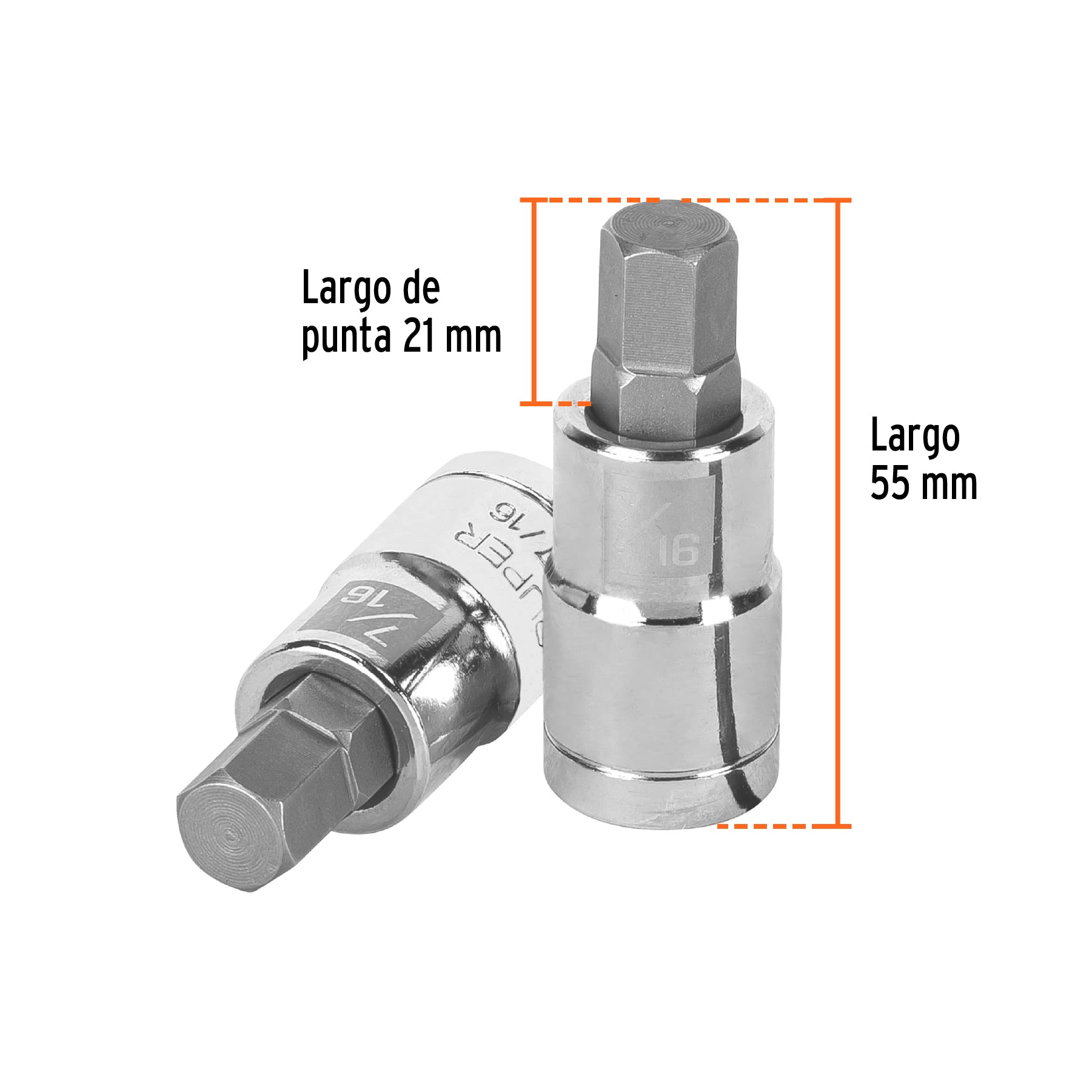 Dado punta hexagonal de 7/16", cuadro 1/2", TRUPER