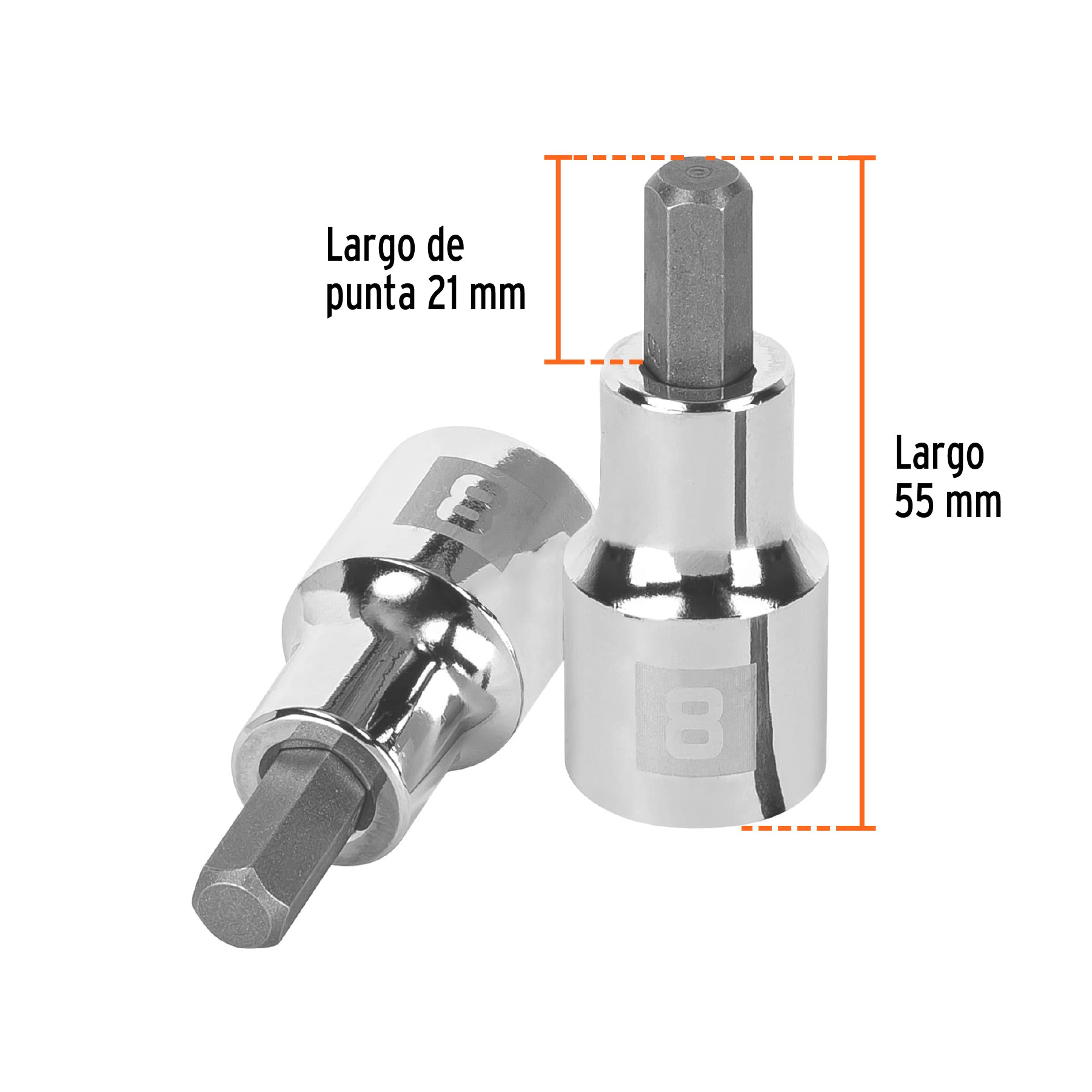 Dado punta hexagonal de 8 mm, cuadro 1/2", TRUPER