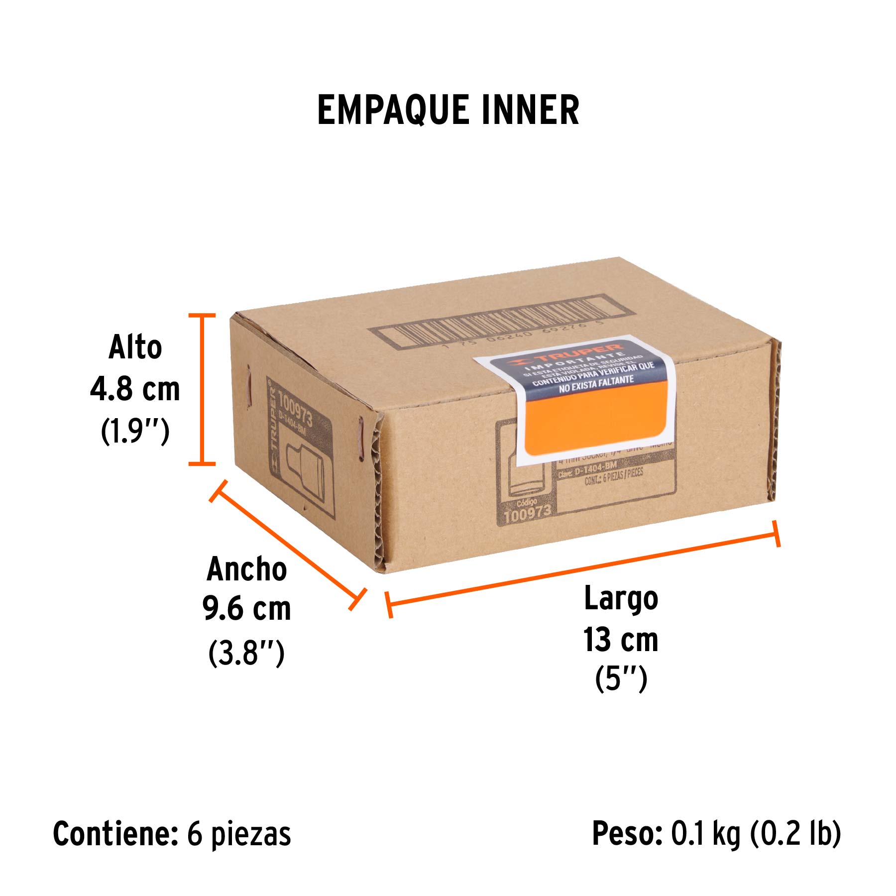 Dado de 4 mm, 12 puntas, cuadro 1/4", TRUPER - Empaque