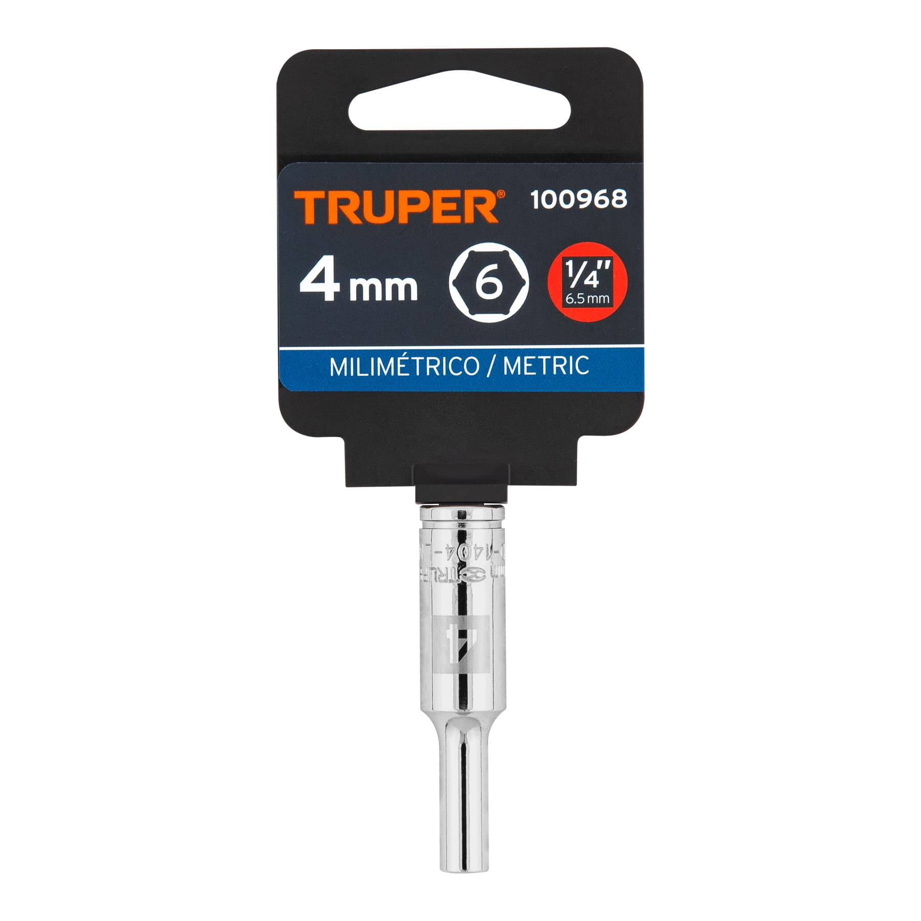 Dado largo de 4 mm, 6 puntas, cuadro 1/4", TRUPER