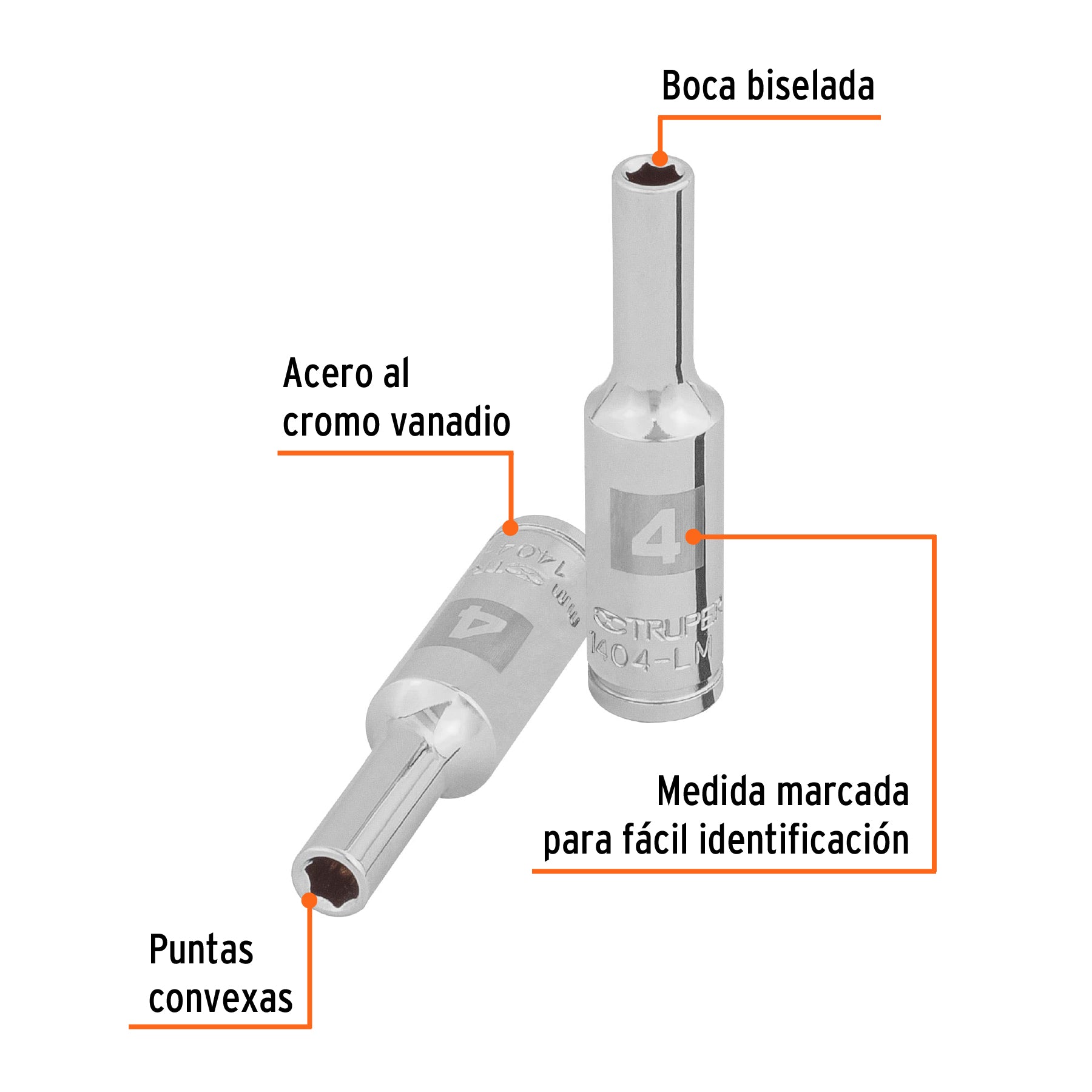 Dado largo de 4 mm, 6 puntas, cuadro 1/4", TRUPER