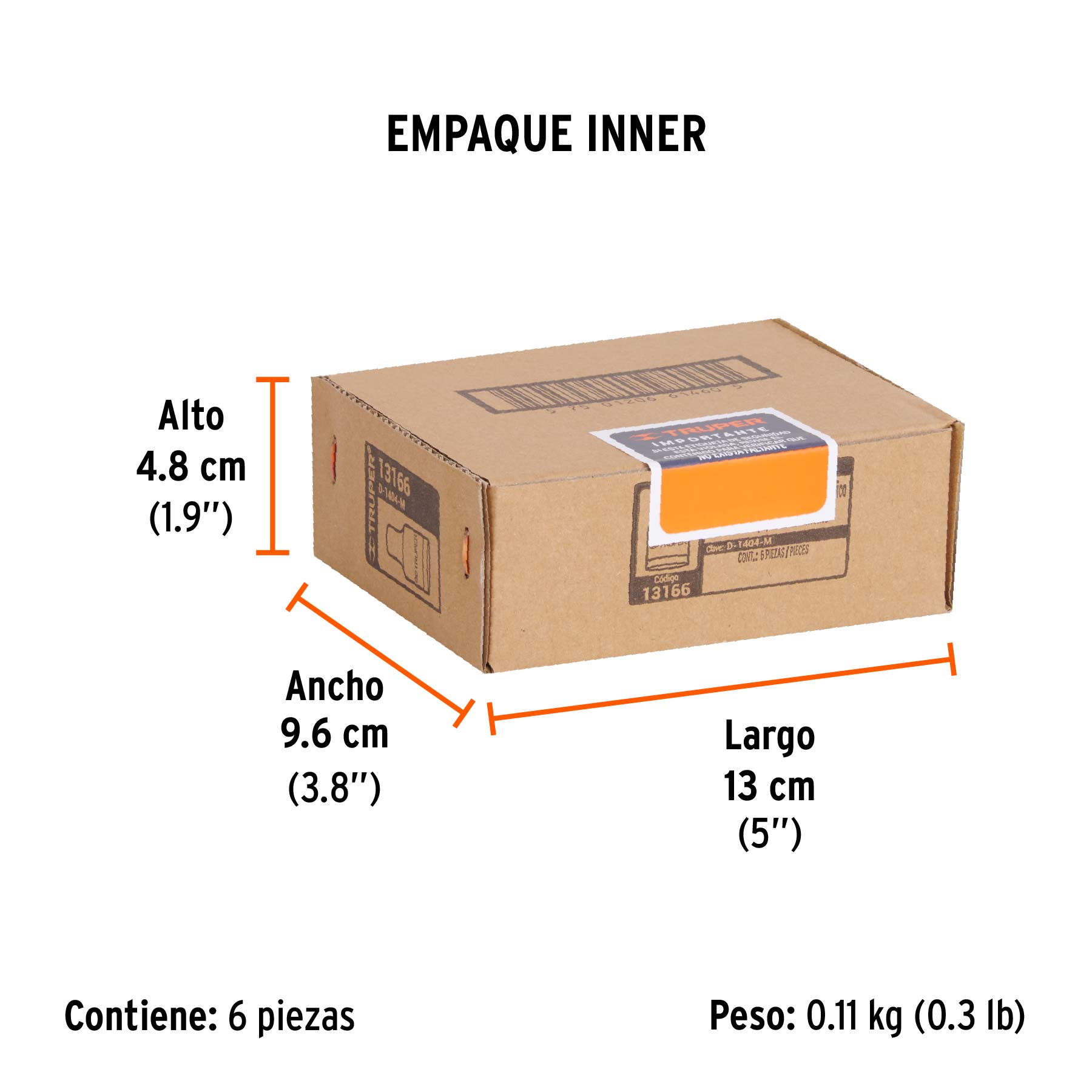 Dado de 4 mm, 6 puntas, cuadro 1/4", TRUPER - Empaque
