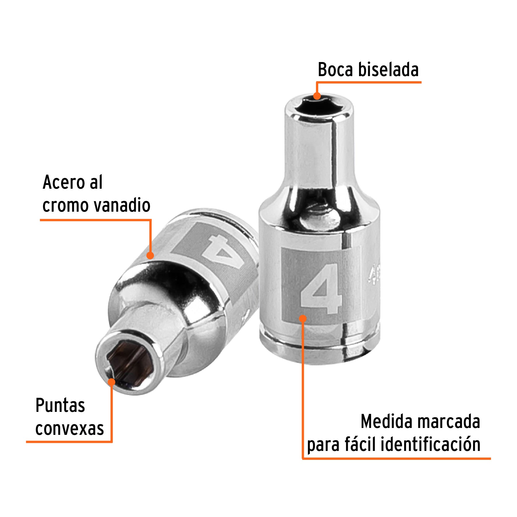 Dado de 4 mm, 6 puntas, cuadro 1/4", TRUPER