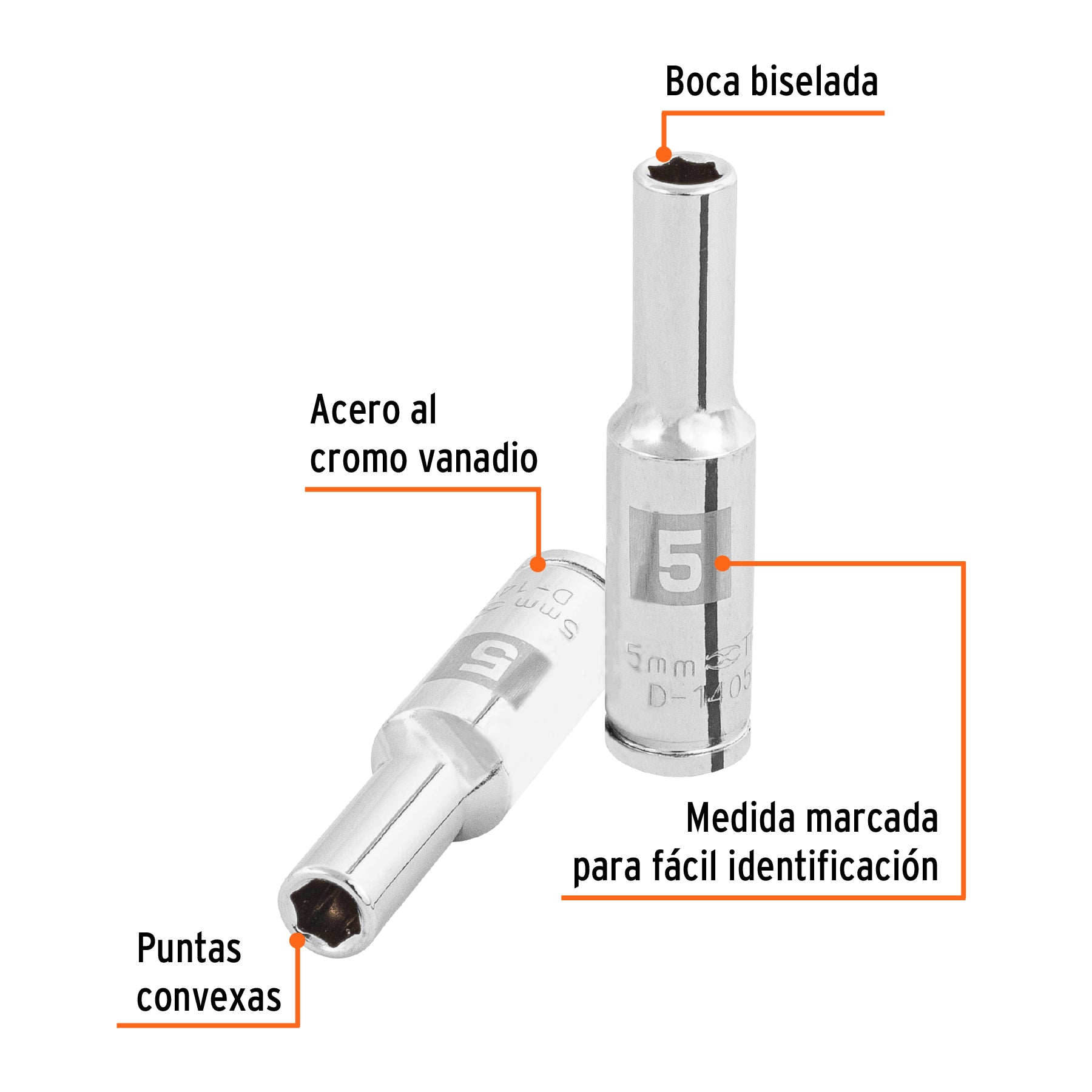 Dado largo de 5 mm, 6 puntas, cuadro 1/4", TRUPER