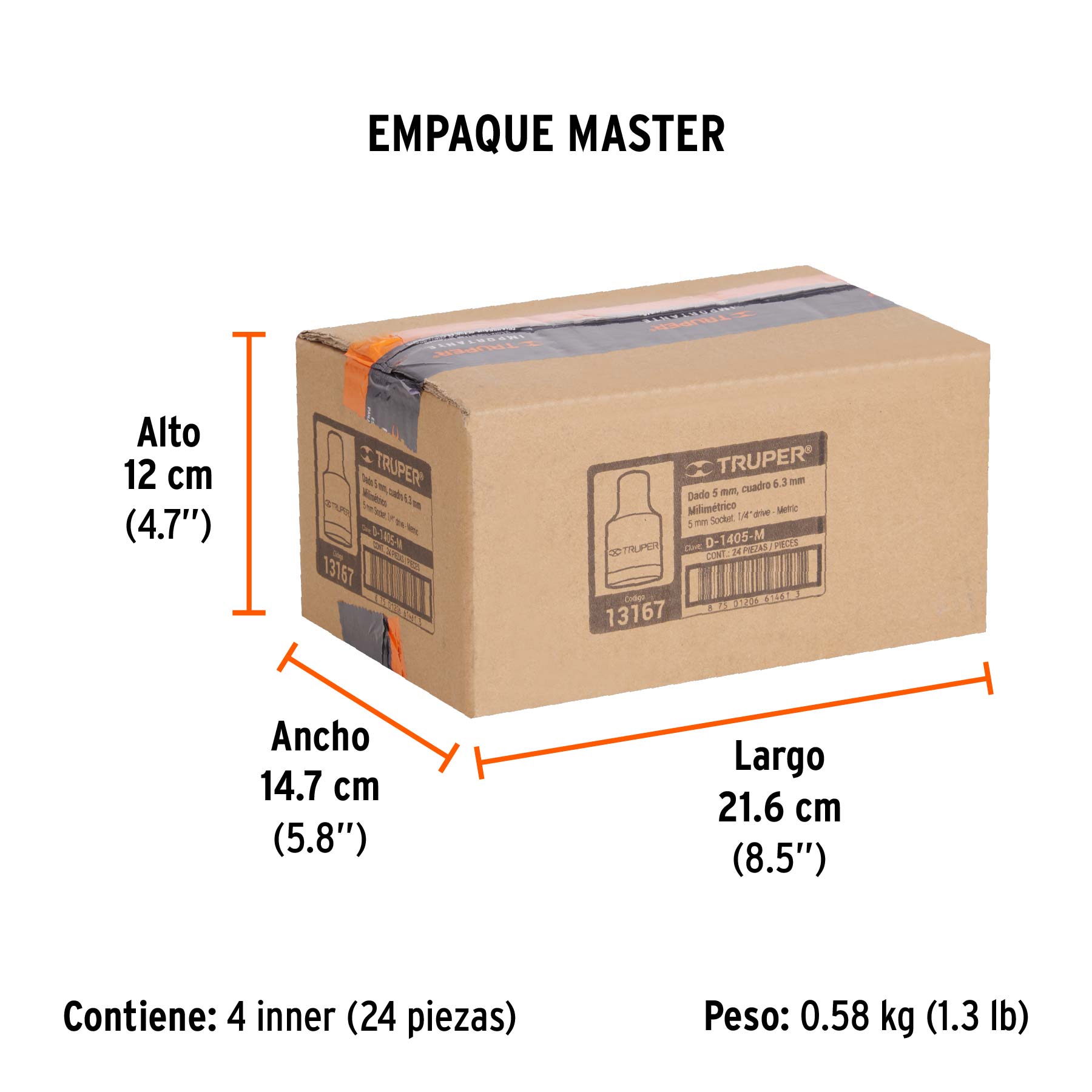 Dado de 5 mm, 6 puntas, cuadro 1/4", TRUPER - Empaque