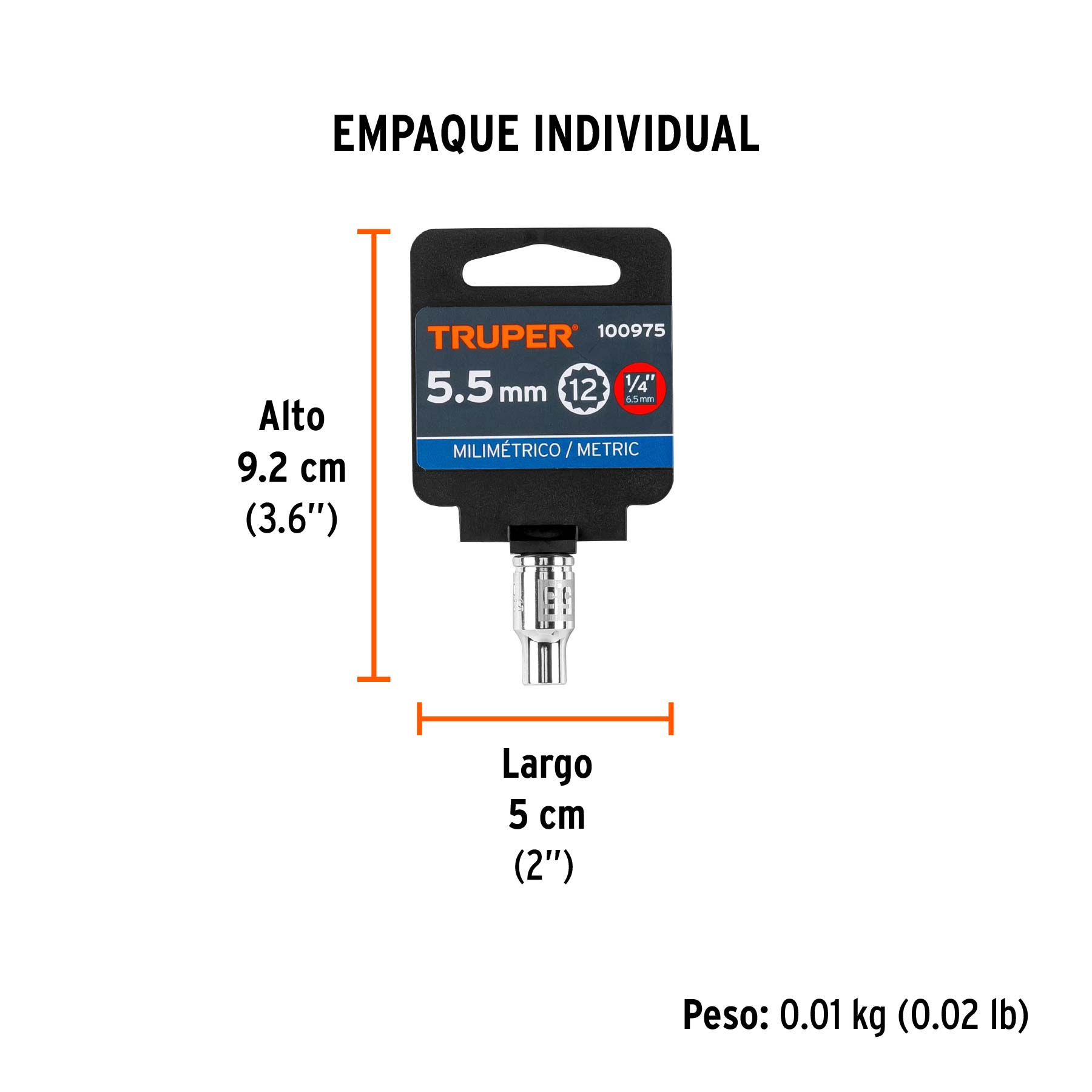 Dado de 5.5 mm, 12 puntas, cuadro 1/4", TRUPER - Empaque