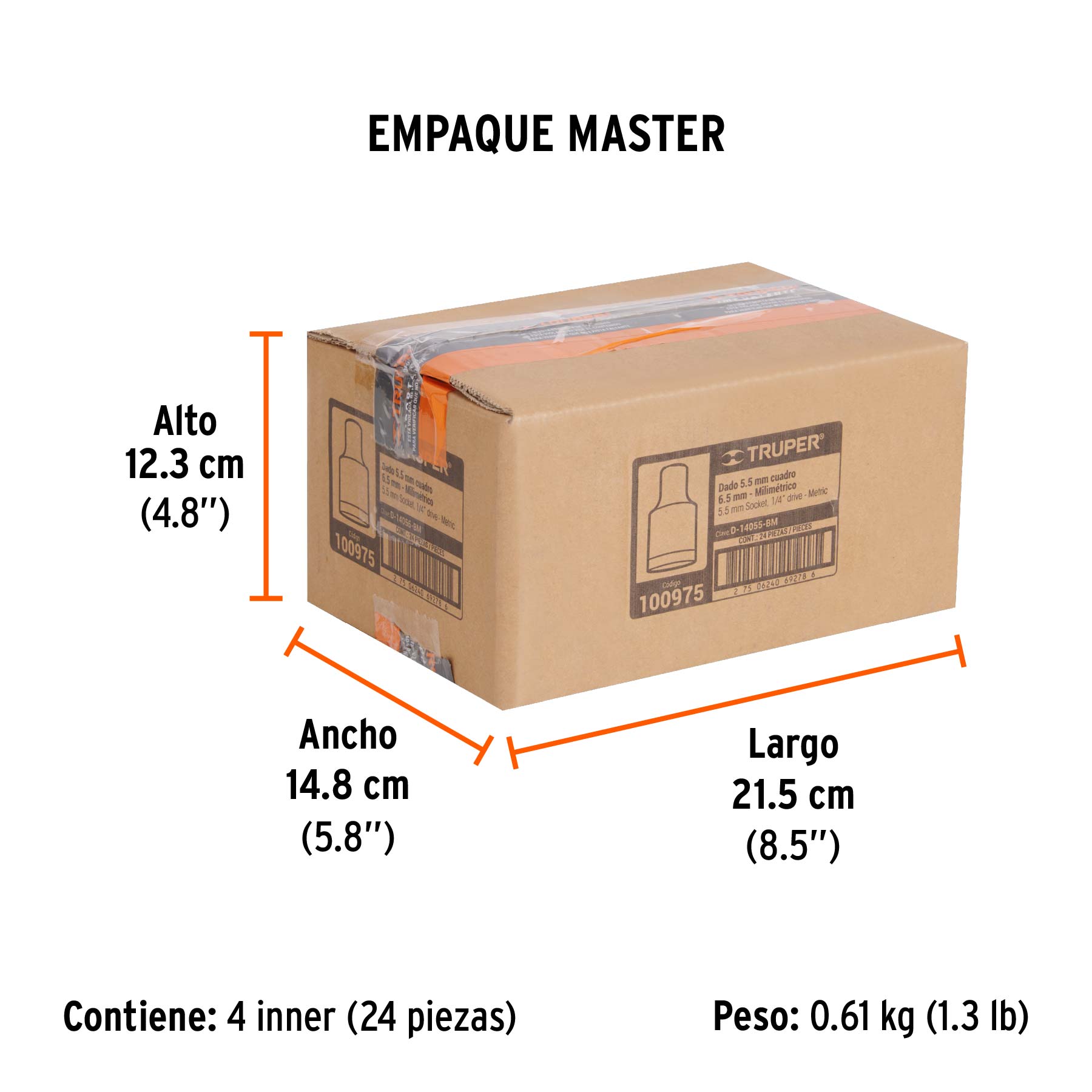 Dado de 5.5 mm, 12 puntas, cuadro 1/4", TRUPER - Empaque