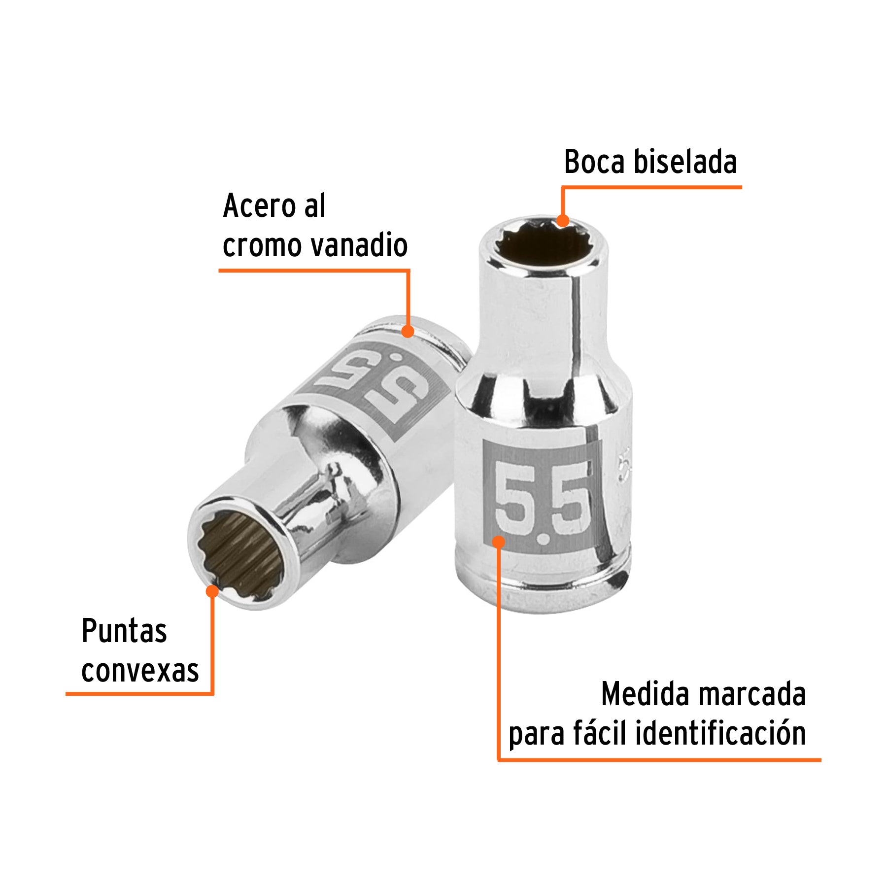 Dado de 5.5 mm, 12 puntas, cuadro 1/4", TRUPER