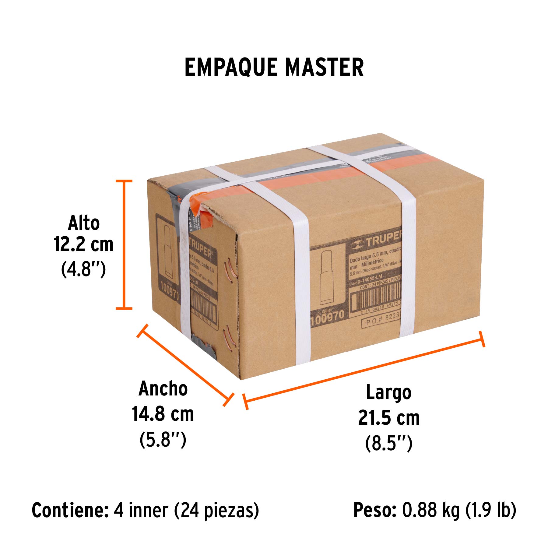 Dado largo de 5.5 mm, 6 puntas, cuadro 1/4", TRUPER - Empaque